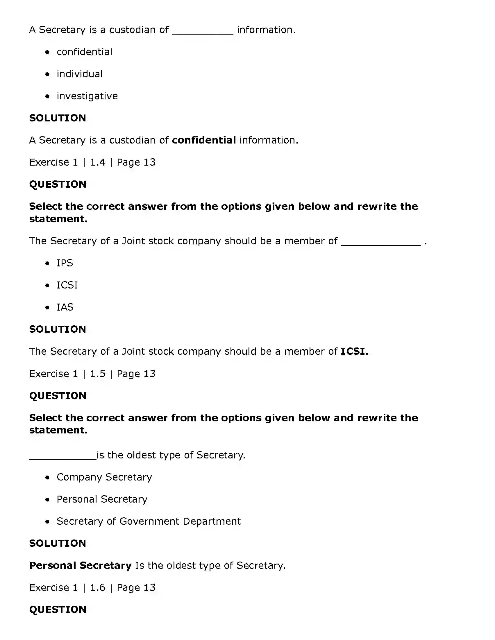 Maharashtra Board Class 11th Secretarial Practice Secretary Solution 2