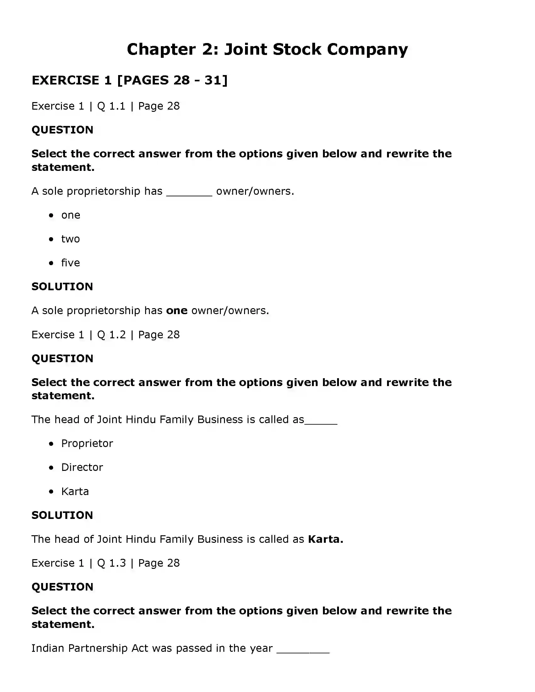 Maharashtra Board Class 11th Secretarial Practice Joint Stock Company Solution 1