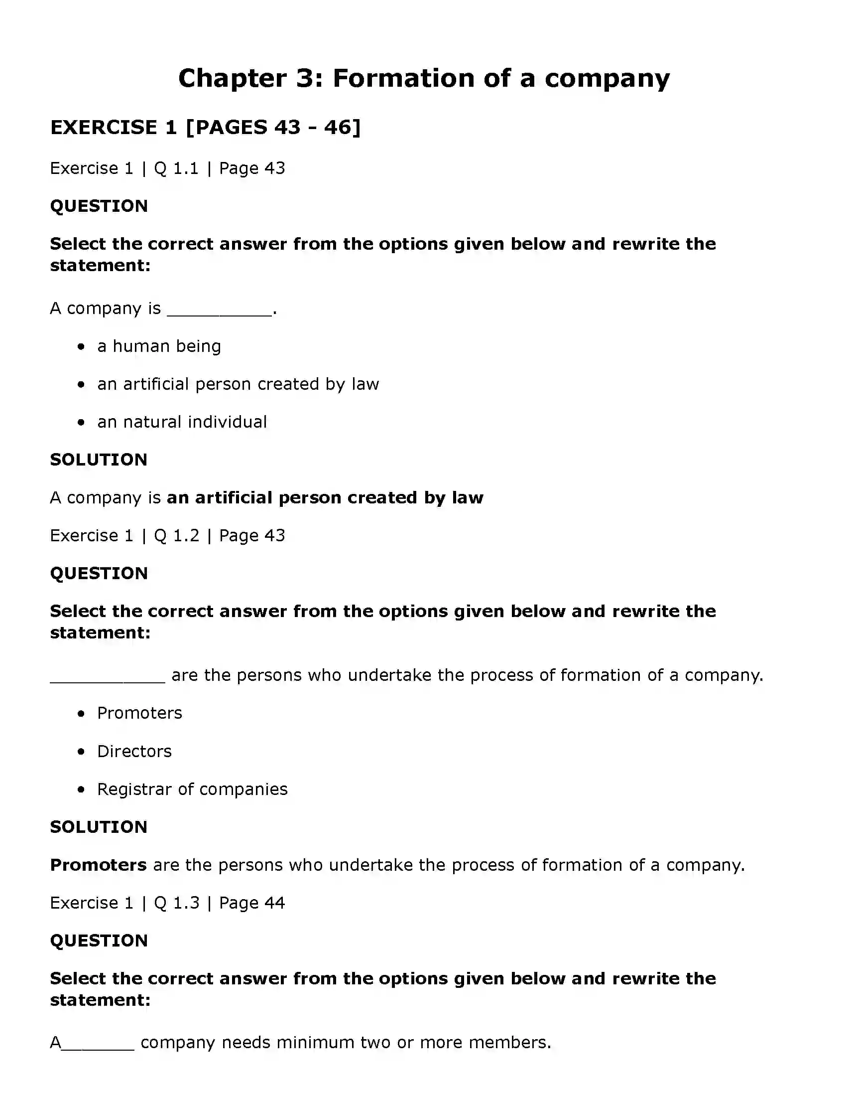 Maharashtra Board Class 11th Secretarial Practice Formation of a Company Solution 1
