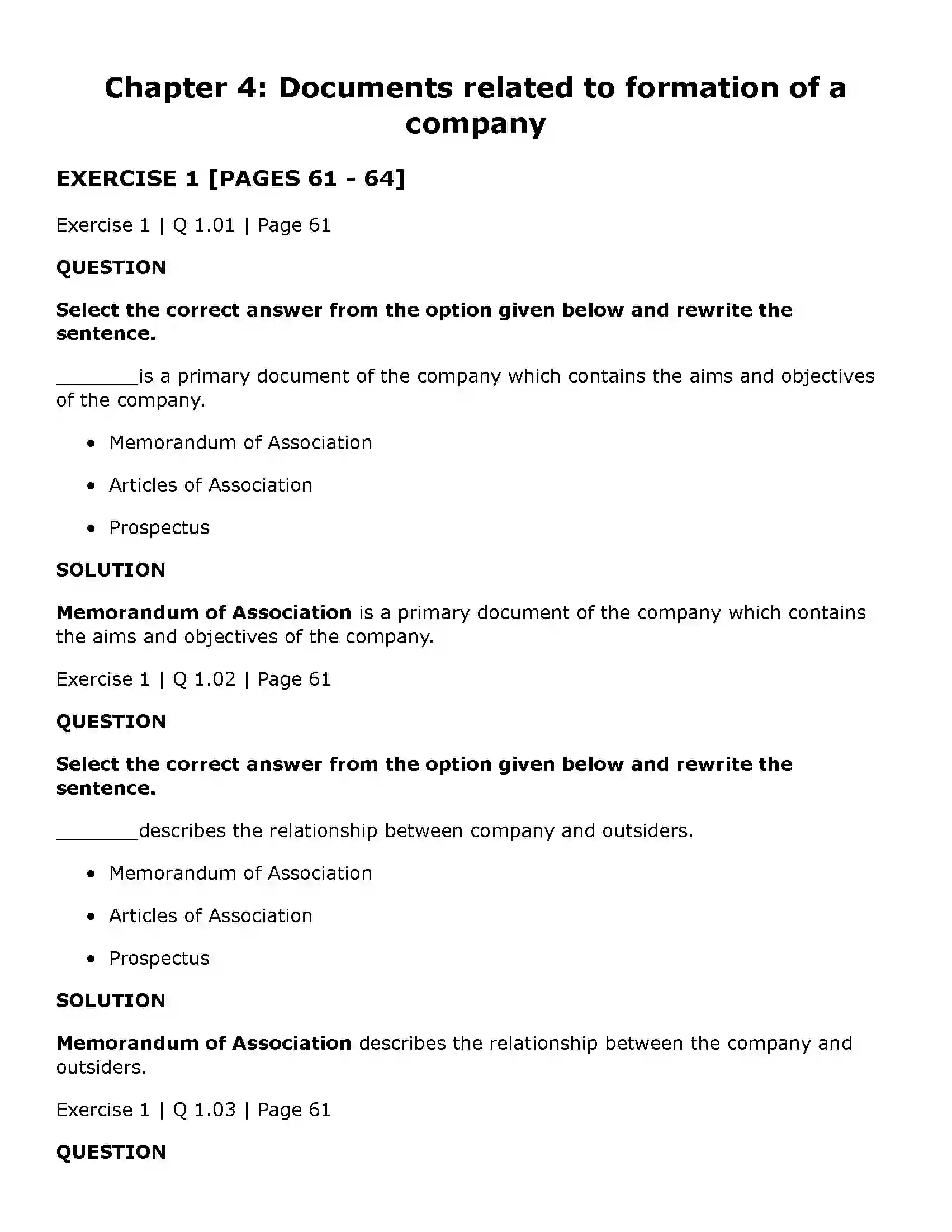 Maharashtra Board Class 11th Secretarial Practice Documents Related to Formation of a Company Solution 1