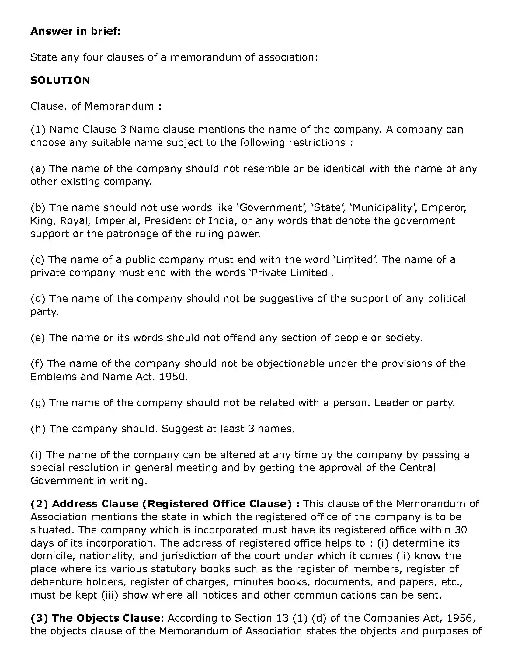 Maharashtra Board Class 11th Secretarial Practice Documents Related to Formation of a Company Solution 34