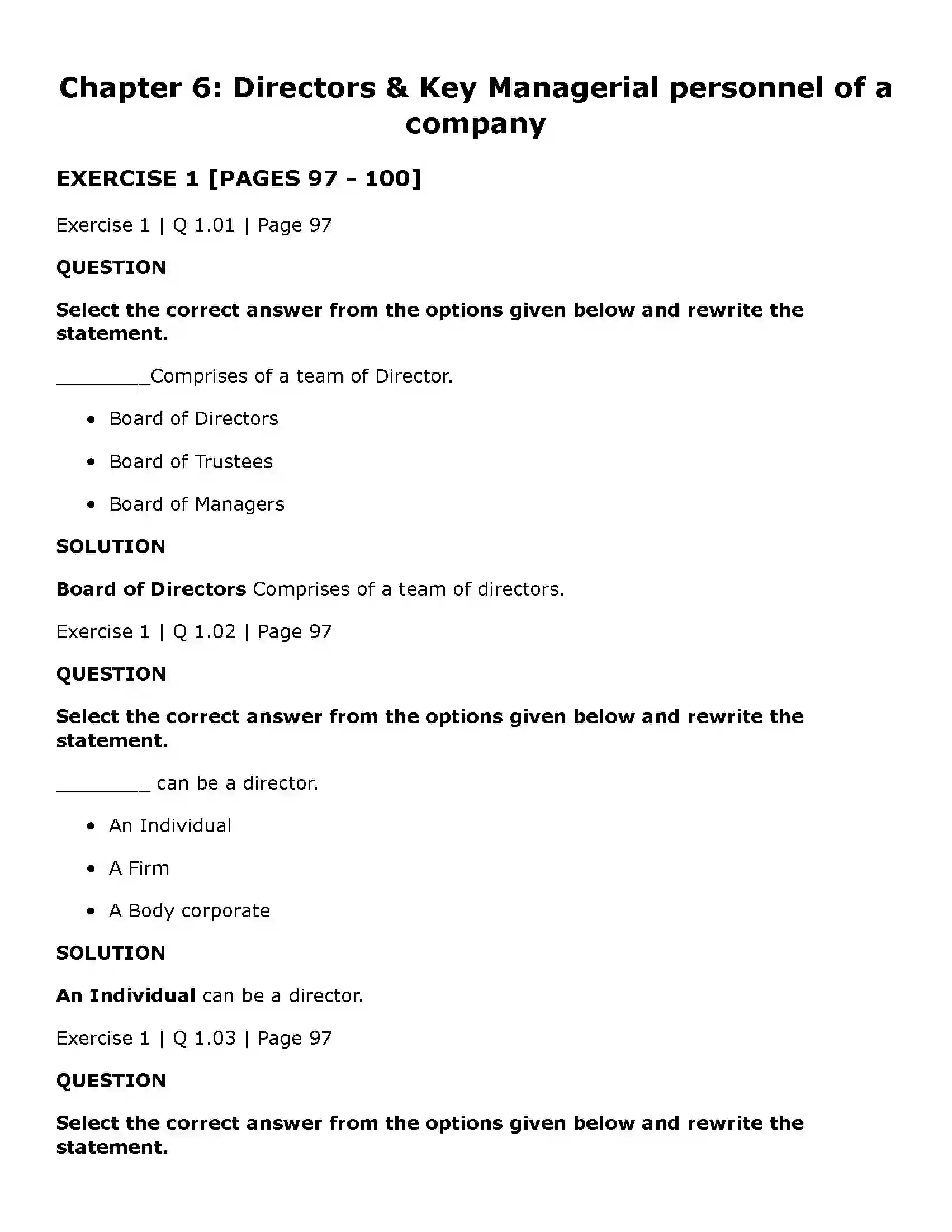 Maharashtra Board Class 11th Secretarial Practice Directors & Key Managerial Personnel of a Company Solution 1