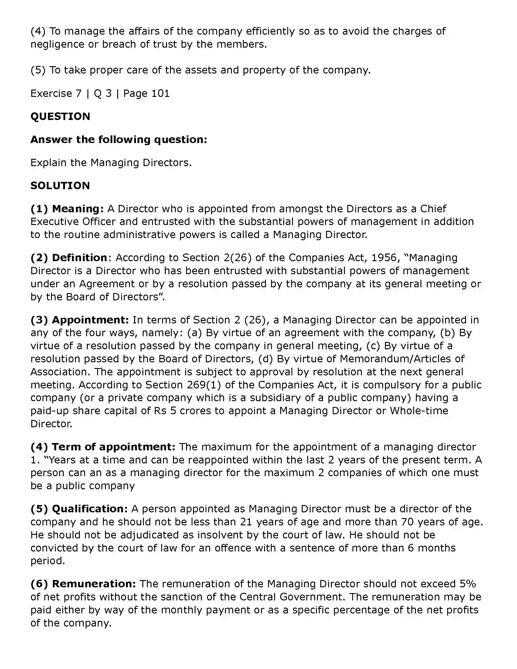 Maharashtra Board Class 11th Secretarial Practice Directors & Key Managerial Personnel of a Company Solution 41