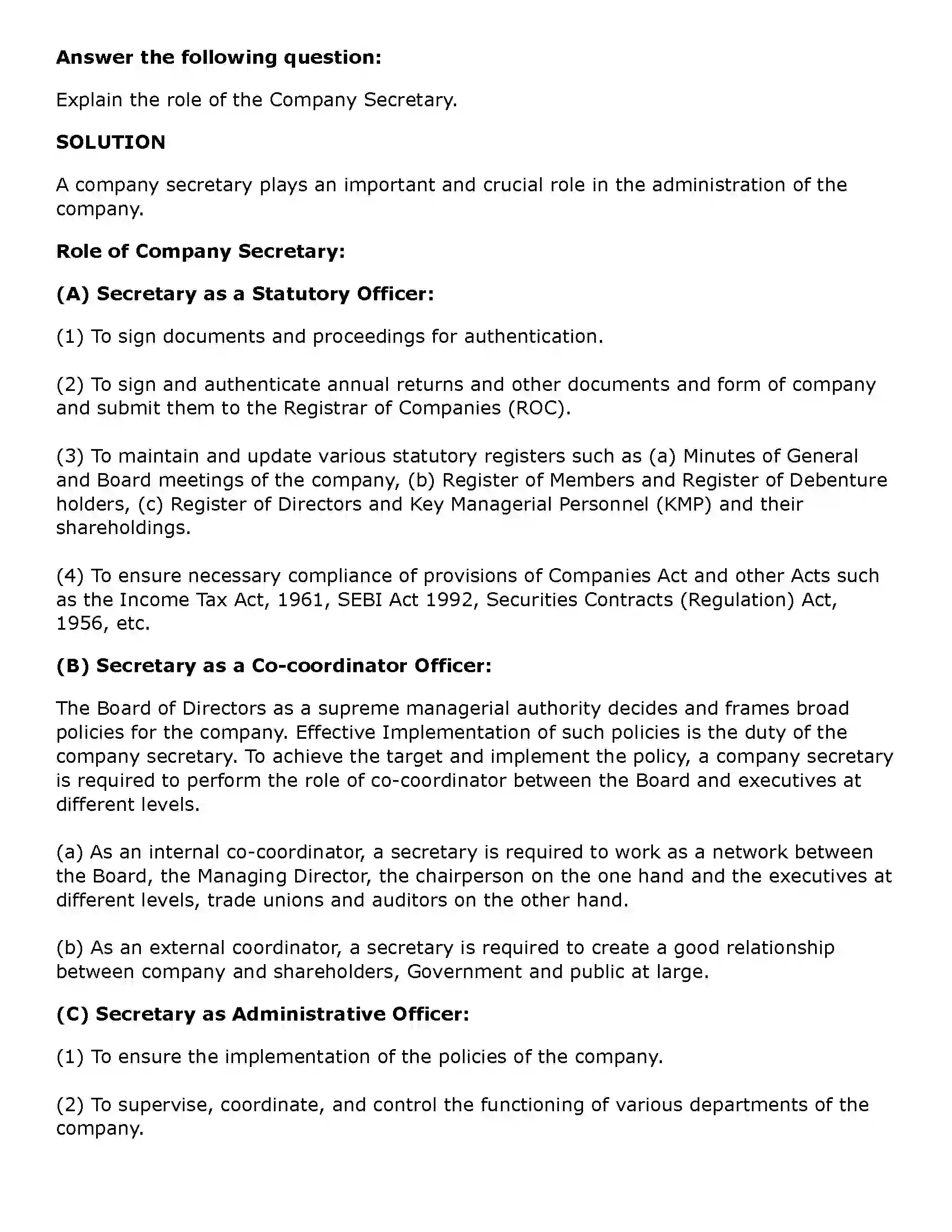 Maharashtra Board Class 11th Secretarial Practice Directors & Key Managerial Personnel of a Company Solution 44