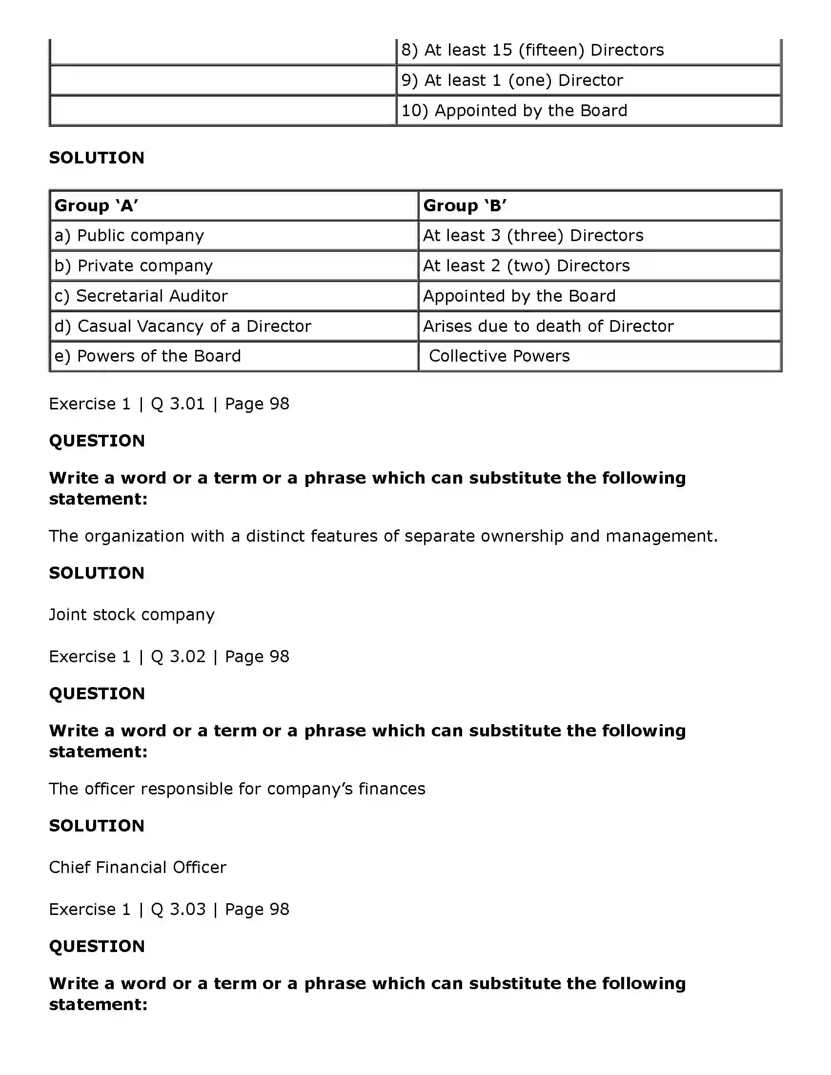 Maharashtra Board Class 11th Secretarial Practice Directors & Key Managerial Personnel of a Company Solution 8