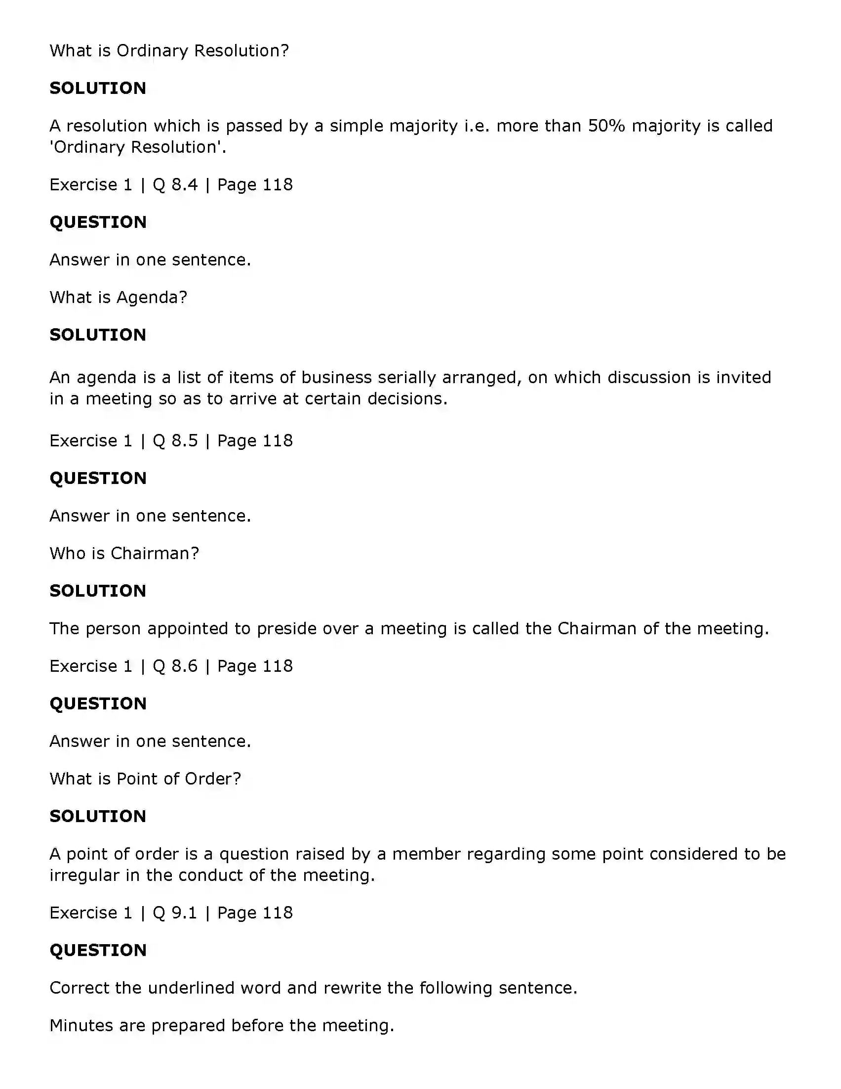 Maharashtra Board Class 11th Secretarial Practice Company Meetings - 1 Solution 14
