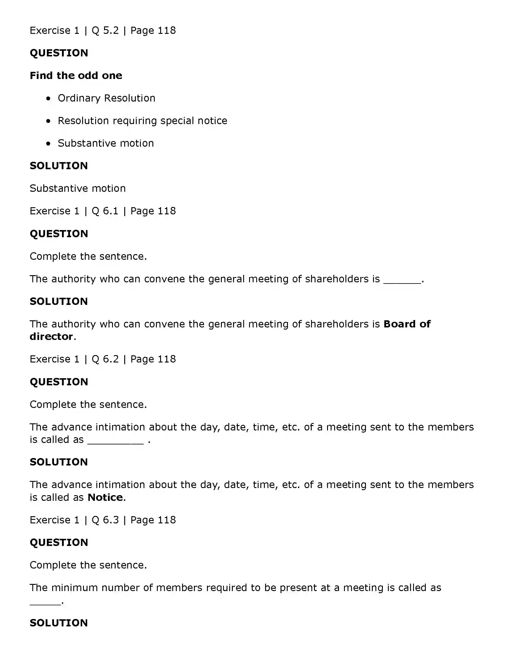 Maharashtra Board Class 11th Secretarial Practice Company Meetings - 1 Solution 9