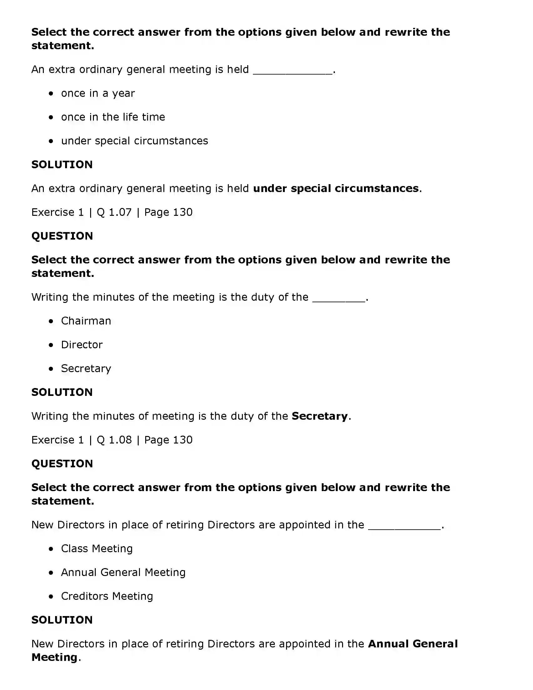 Maharashtra Board Class 11th Secretarial Practice Company Meetings - 2 Solution 3