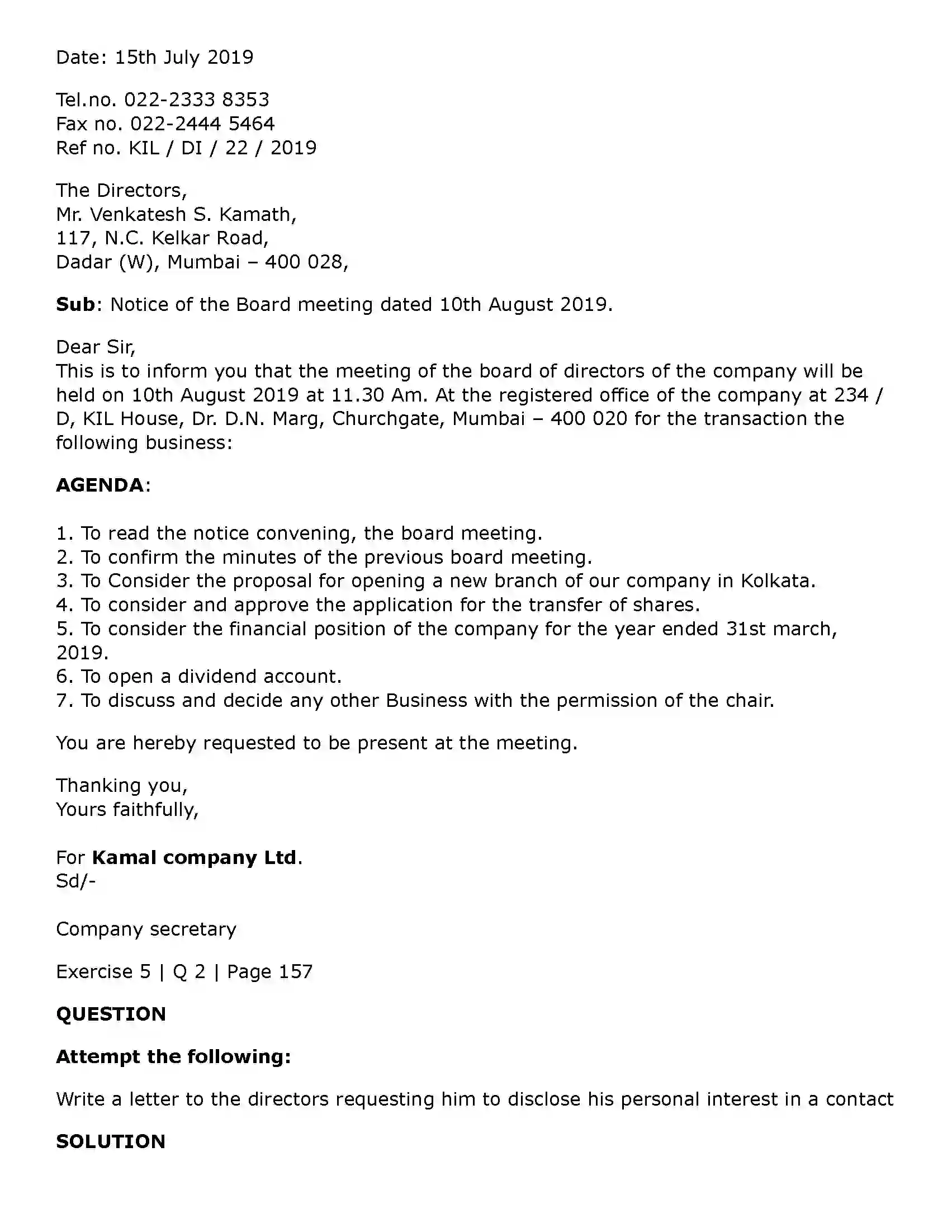 Maharashtra Board Class 11th Secretarial Practice Correspondence with Directors Solution 17