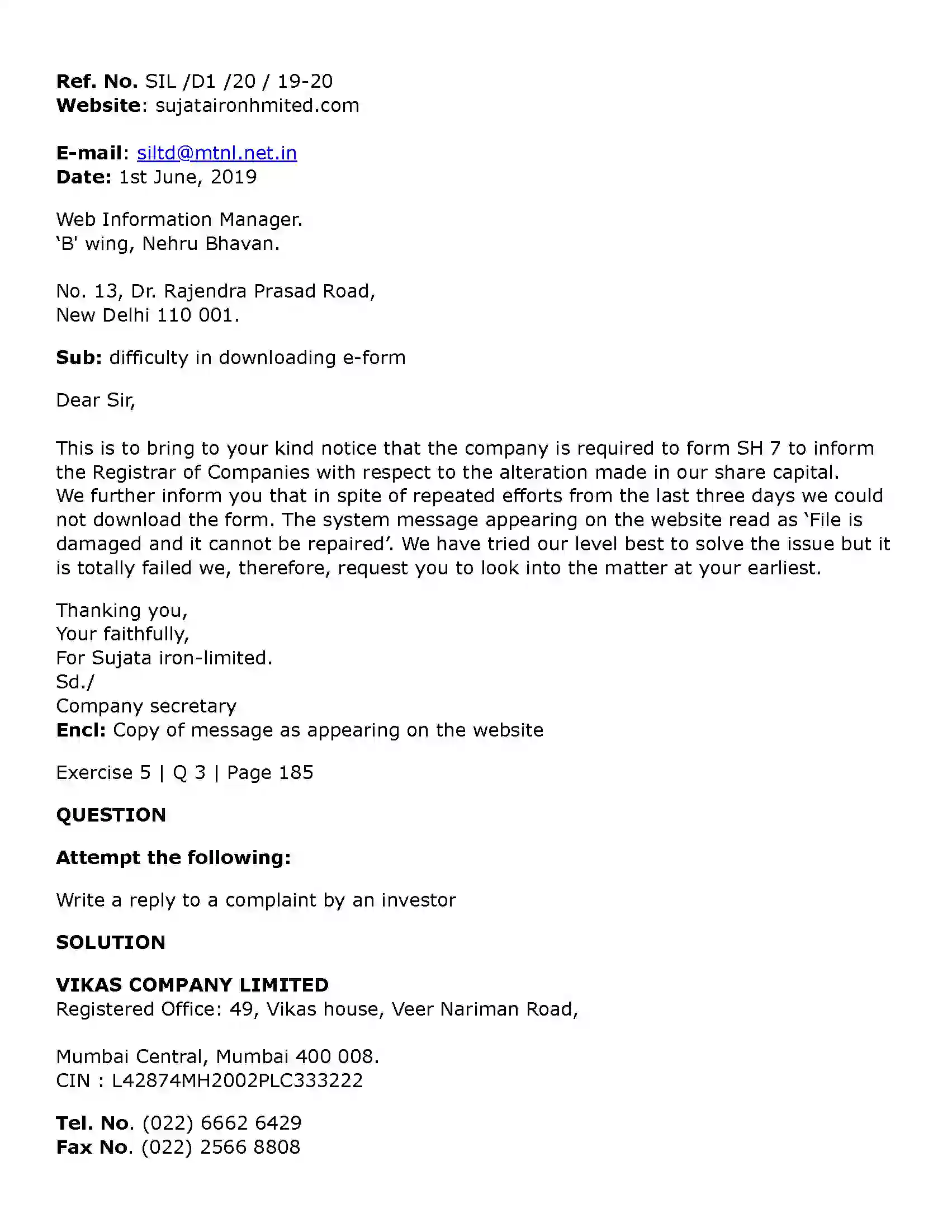 Maharashtra Board Class 11th Secretarial Practice Correspondence with Statutory Authorities Solution 22