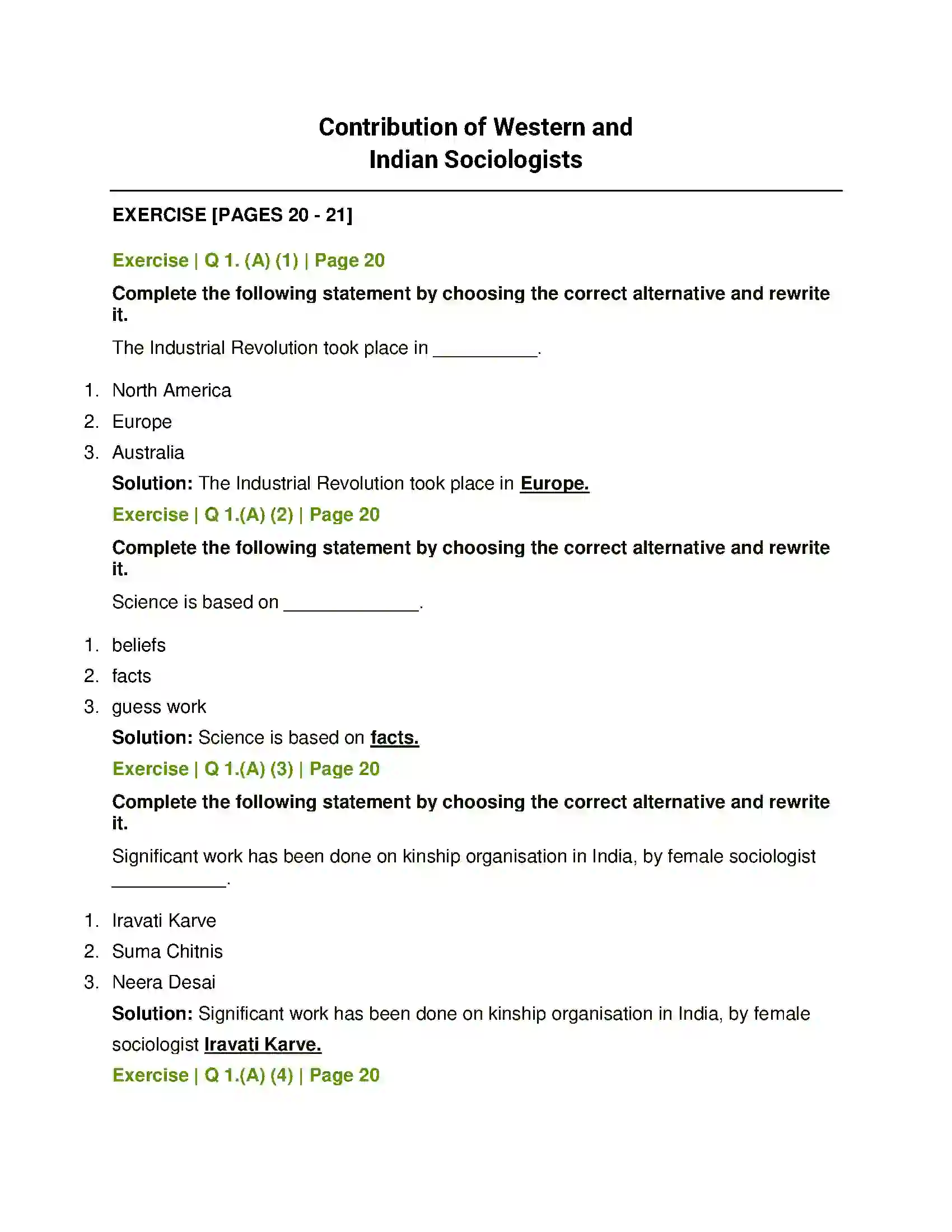 Maharashtra Board Class 11th Sociology Contribution of Western and Indian Sociologists Solution 1