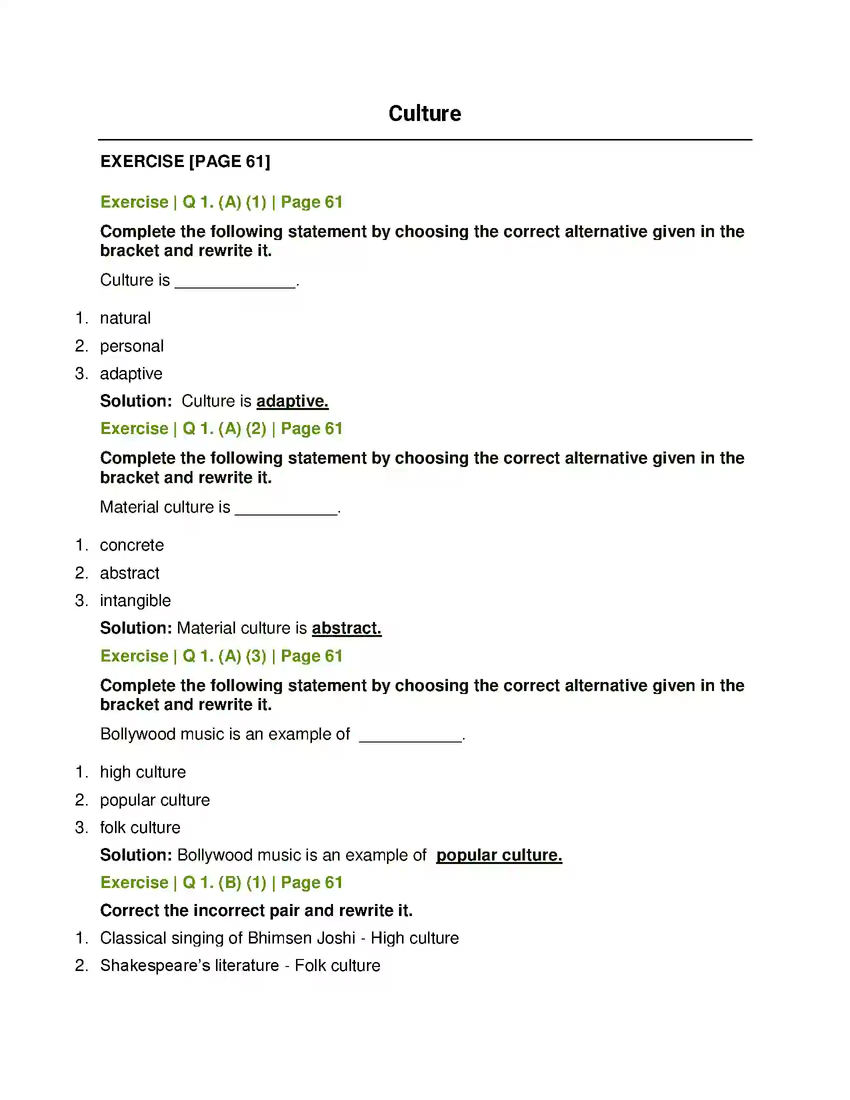 Maharashtra Board Class 11th Sociology Culture Solution 1