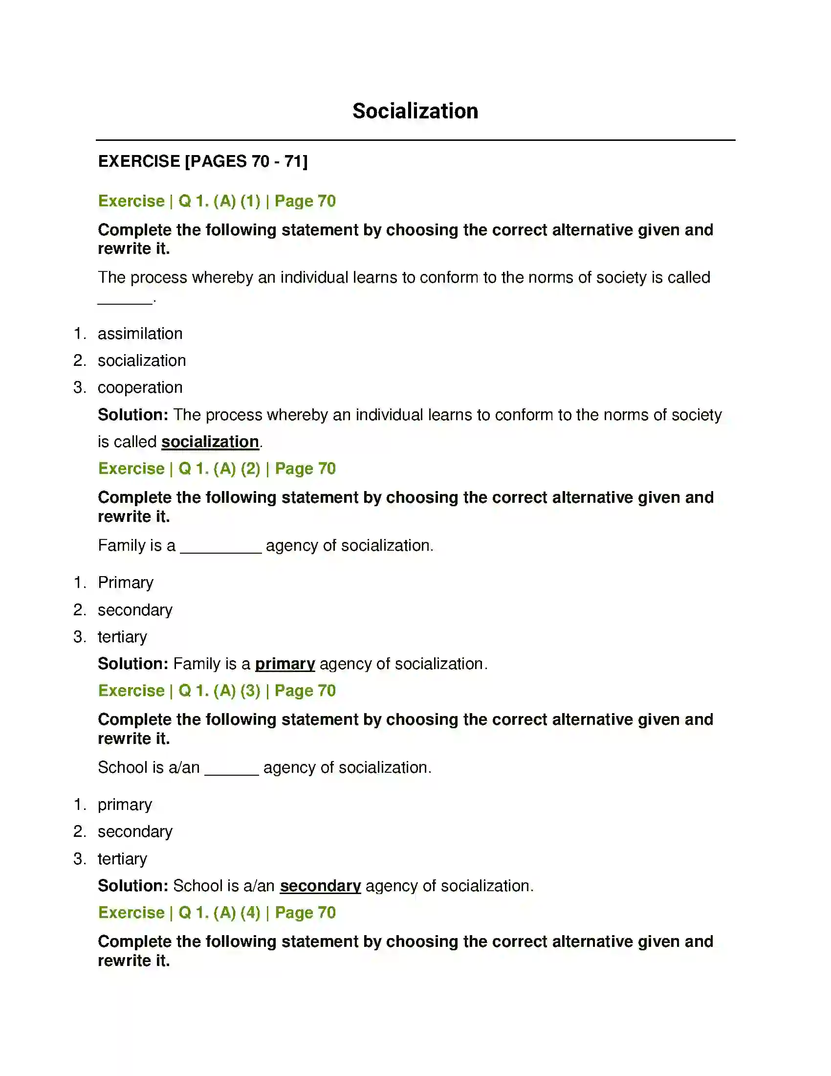 Maharashtra Board Class 11th Sociology Socialization Solution 1