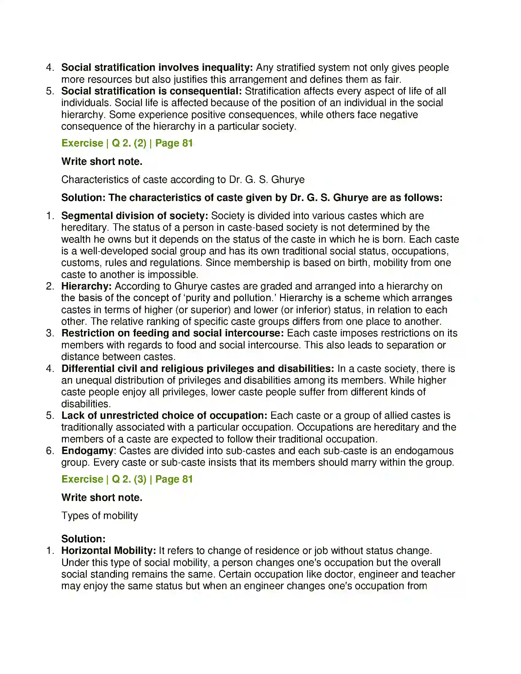 Maharashtra Board Class 11th Sociology Social Stratification Solution 3