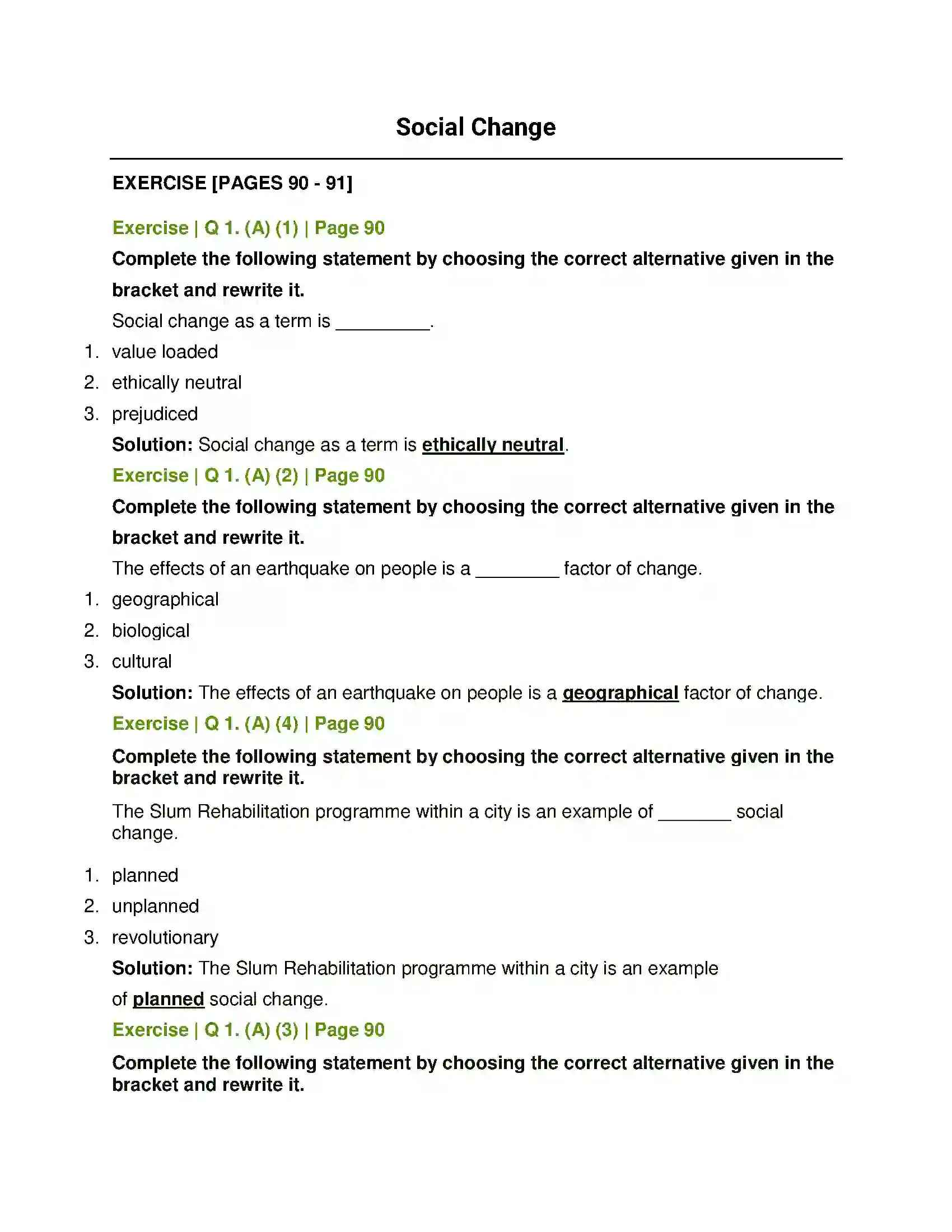 Maharashtra Board Class 11th Sociology Social Change Solution 1