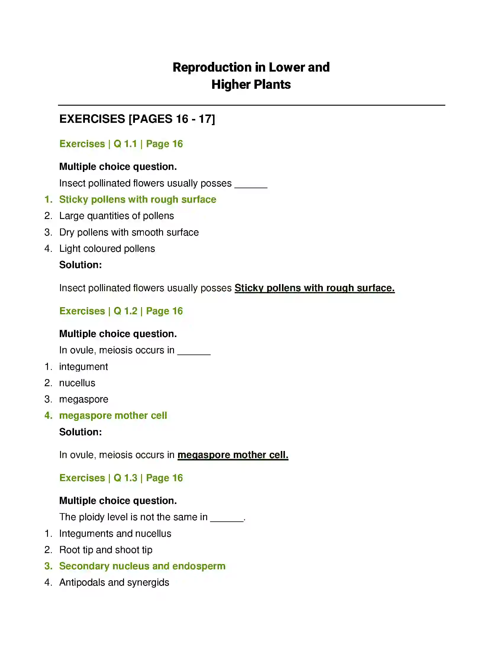 Maharashtra Board Class 12th Biology Reproduction in Lower and Higher Plants Solution 1