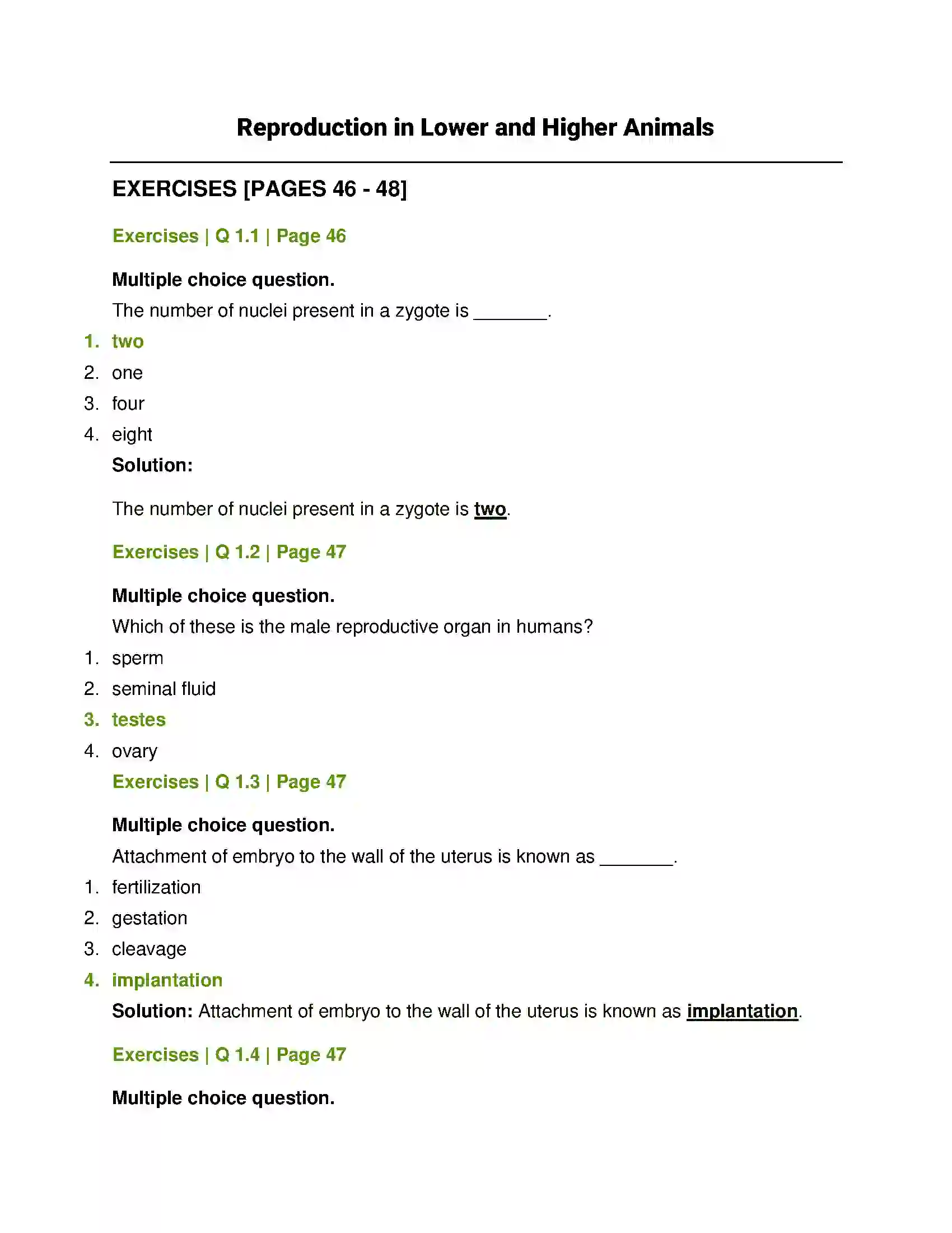 Maharashtra Board Class 12th Biology Reproduction in Lower and Higher Animals Solution 1