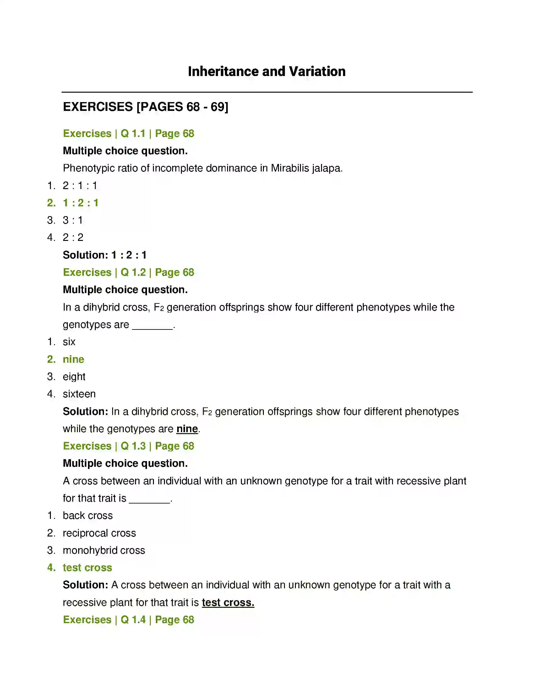 Maharashtra Board Class 12th Biology Inheritance and Variation Solution 1