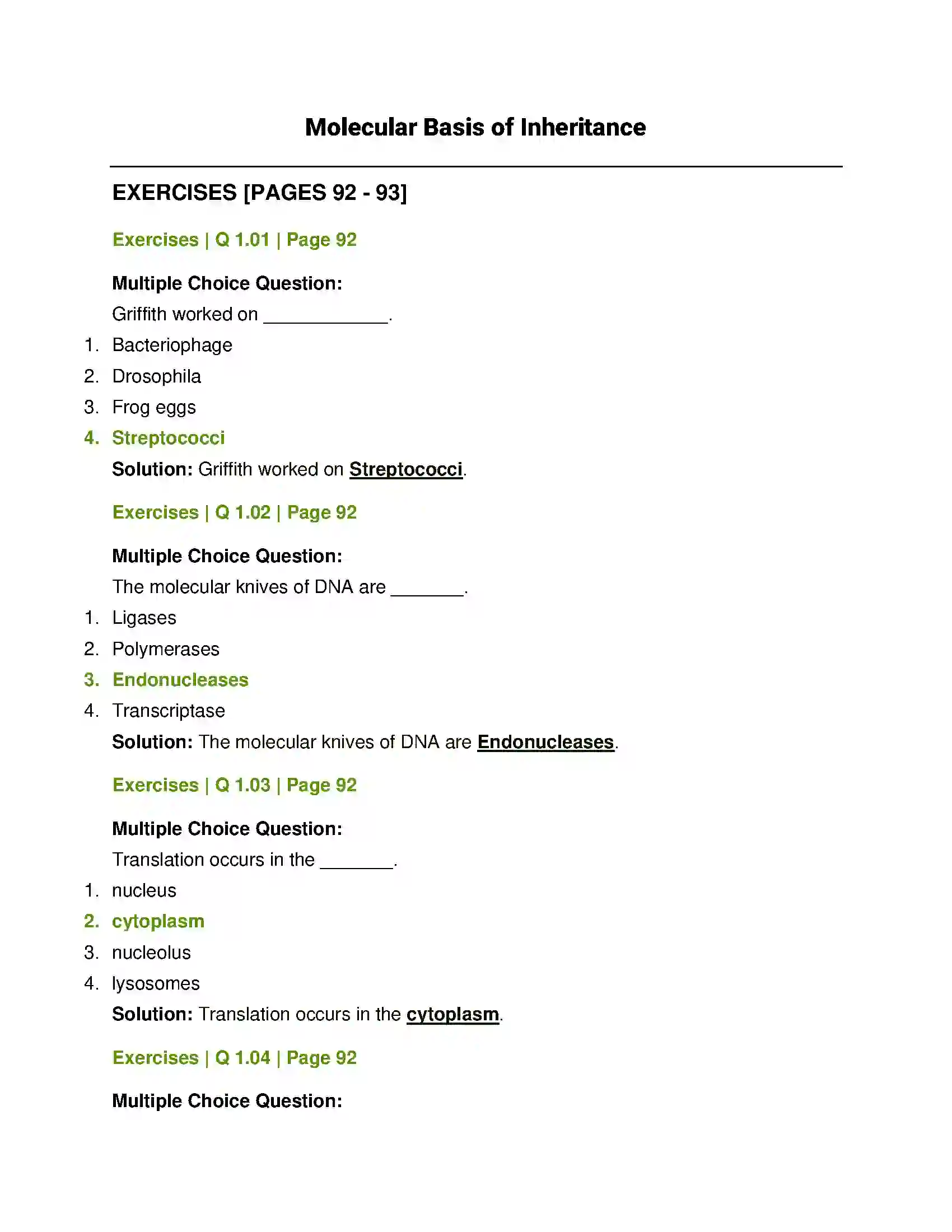 Maharashtra Board Class 12th Biology Molecular Basis of Inheritance Solution 1