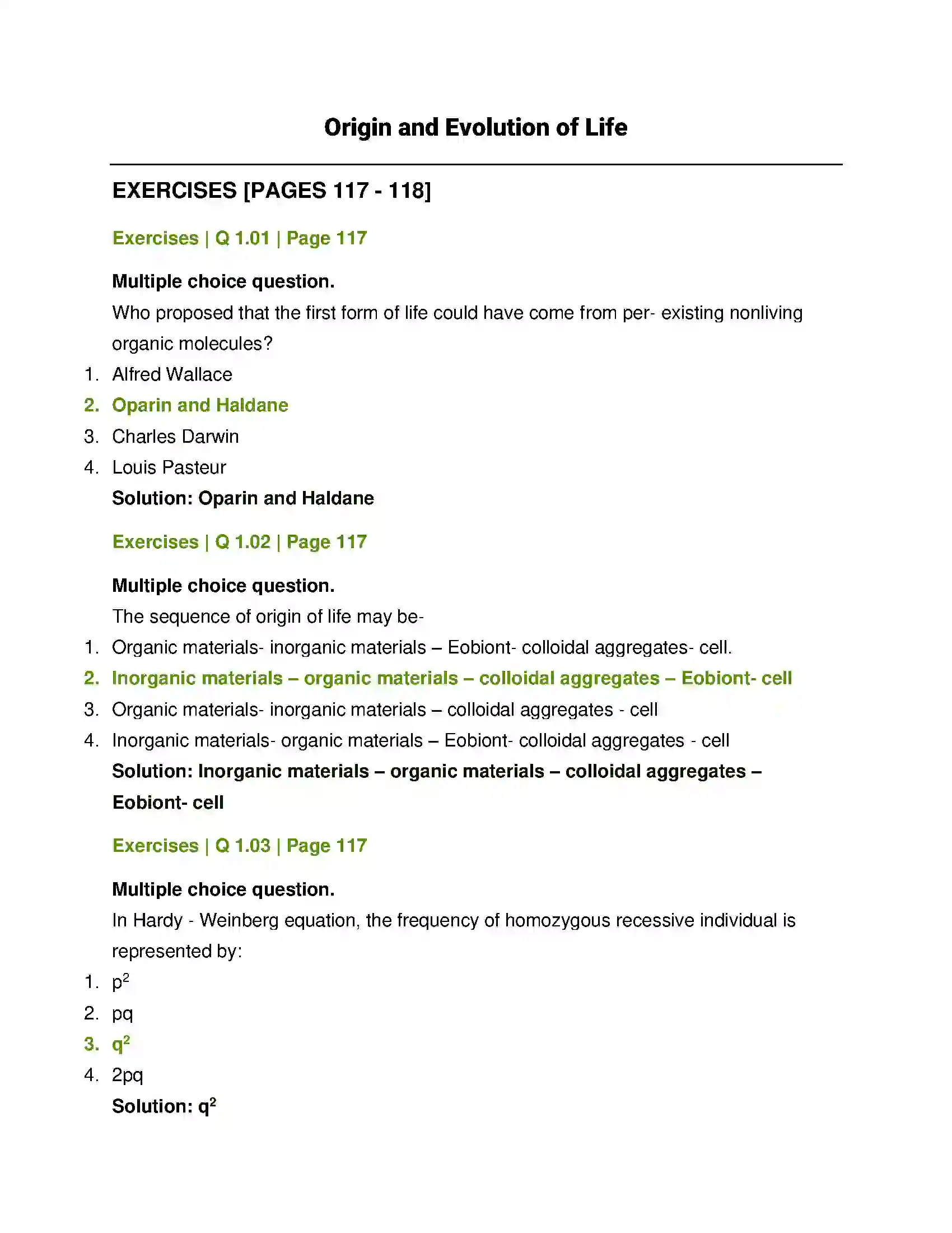 Maharashtra Board Class 12th Biology Origin and Evolution of Life Solution 1