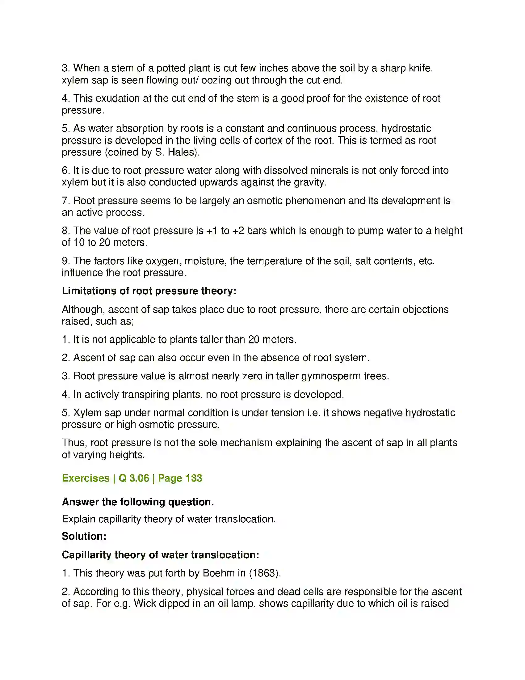Maharashtra Board Class 12th Biology Plant Water Relation Solution 10