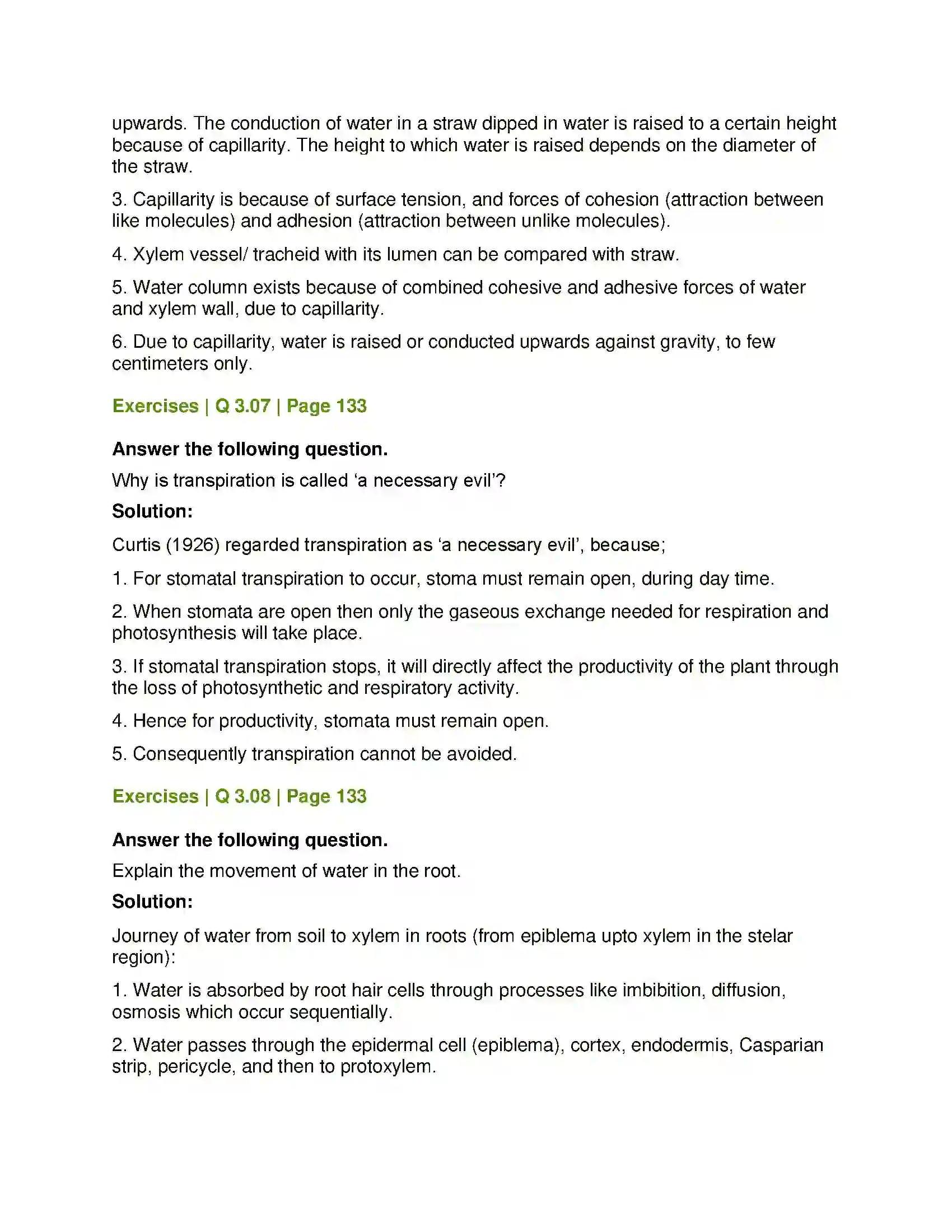 Maharashtra Board Class 12th Biology Plant Water Relation Solution 11