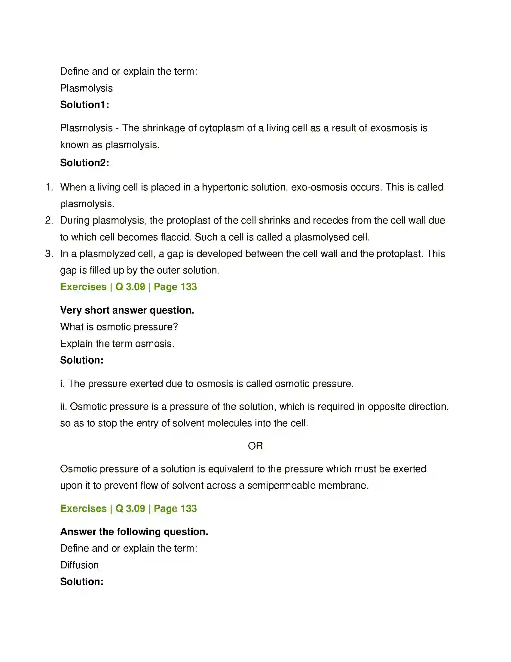 Maharashtra Board Class 12th Biology Plant Water Relation Solution 13