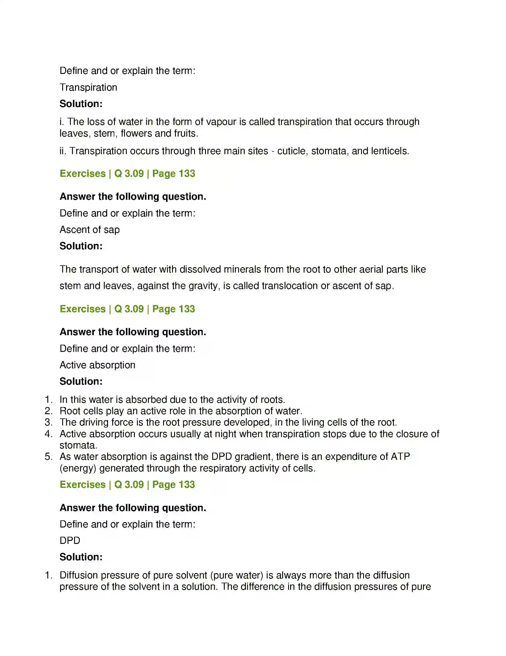 Maharashtra Board Class 12th Biology Plant Water Relation Solution 15