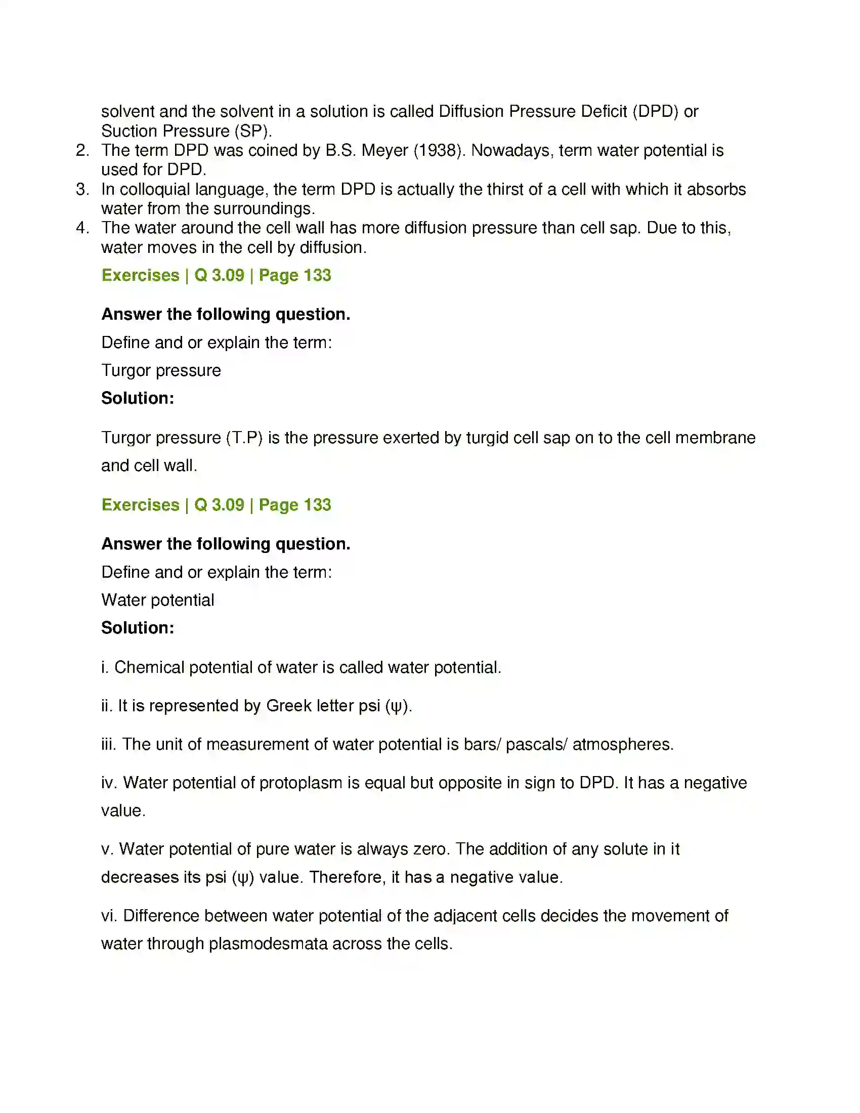 Maharashtra Board Class 12th Biology Plant Water Relation Solution 16