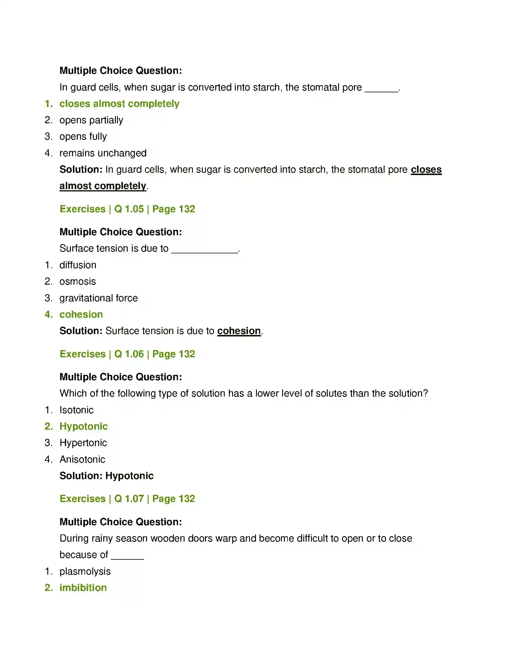 Maharashtra Board Class 12th Biology Plant Water Relation Solution 2