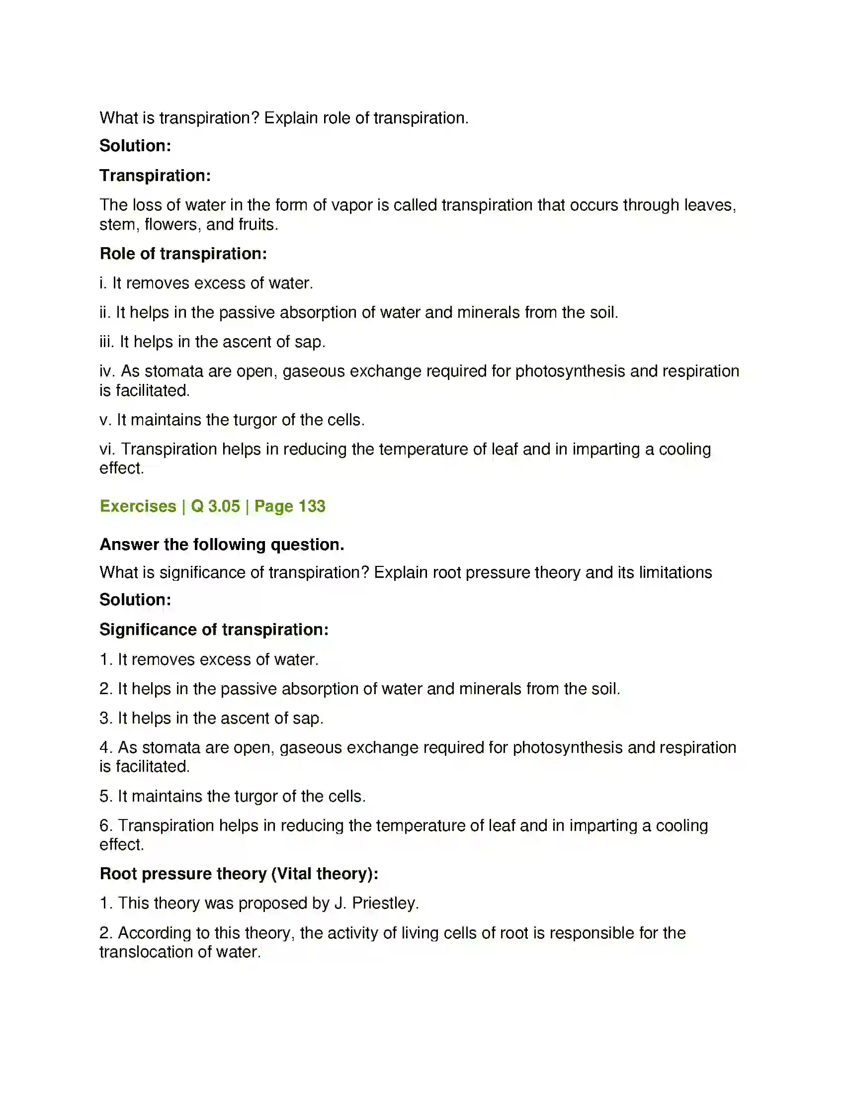 Maharashtra Board Class 12th Biology Plant Water Relation Solution 9
