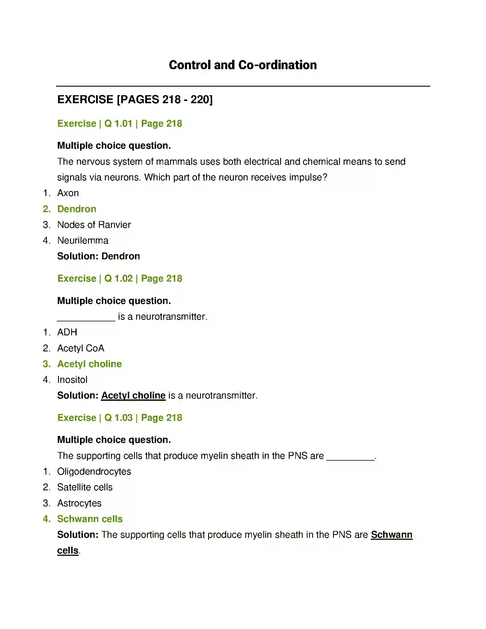 Maharashtra Board Class 12th Biology Control and Co-ordination Solution 1