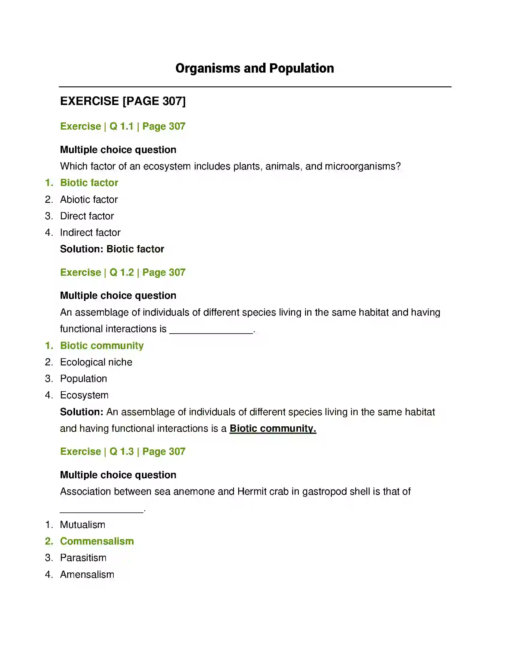 Maharashtra Board Class 12th Biology Organisms and Populations Solution 1