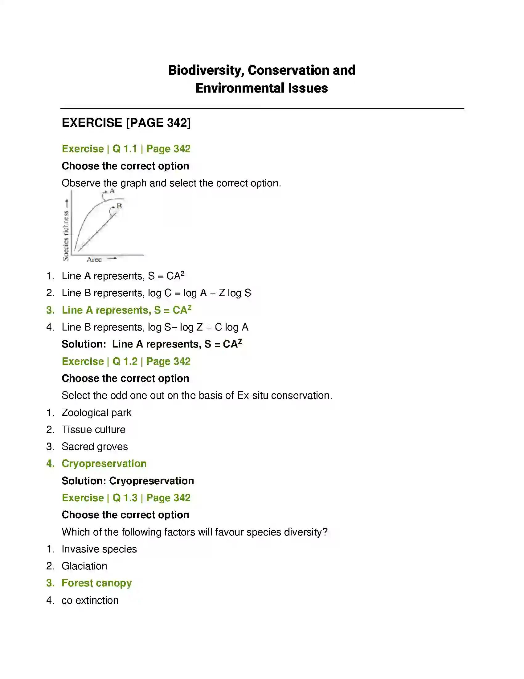 Maharashtra Board Class 12th Biology Biodiversity, Conservation and Environmental Issues Solution 1