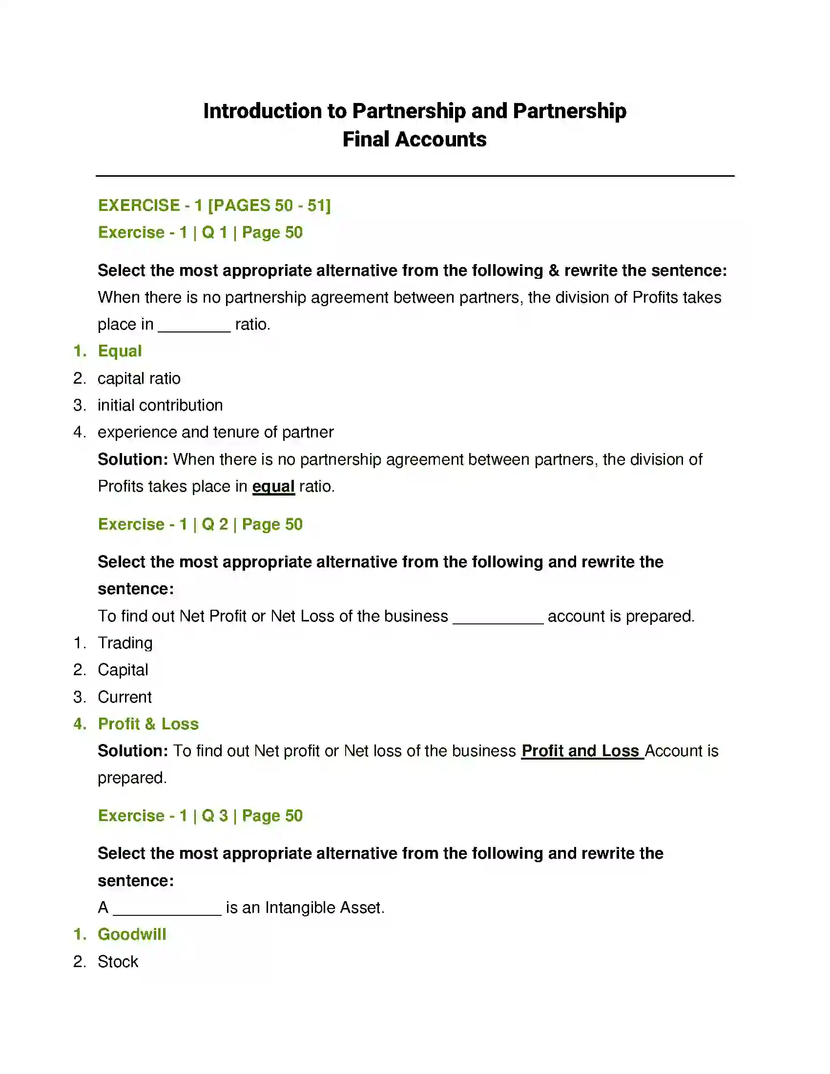 Maharashtra Board Class 12th Book Keeping & Accountancy Introduction to Partnership and Partnership Final Accounts Solution 1