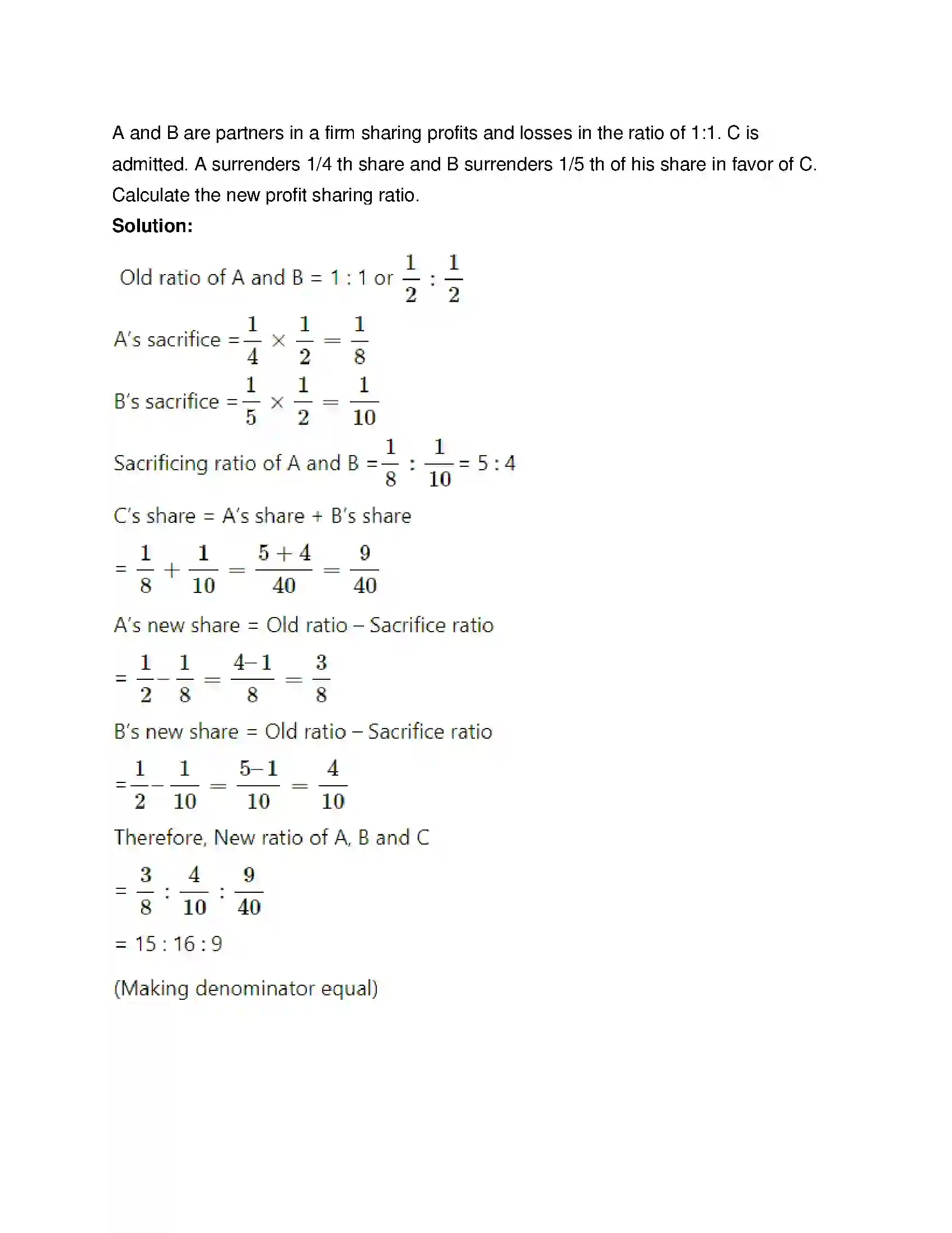 Maharashtra Board Class 12th Book Keeping & Accountancy Reconstitution of Partnership (Admission of Partner) Solution 9