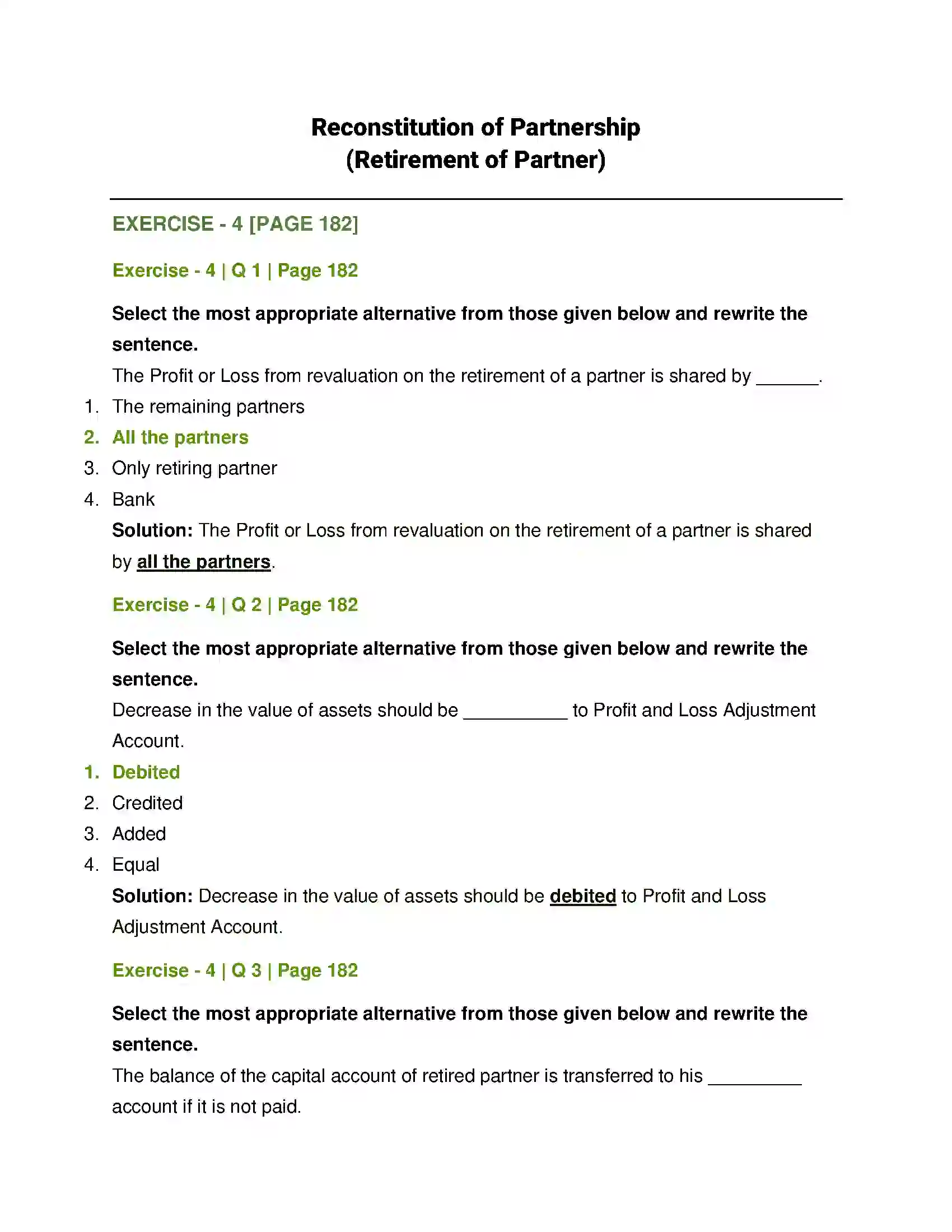 Maharashtra Board Class 12th Book Keeping & Accountancy Reconstitution of Partnership (Retirement of Partner) Solution 1