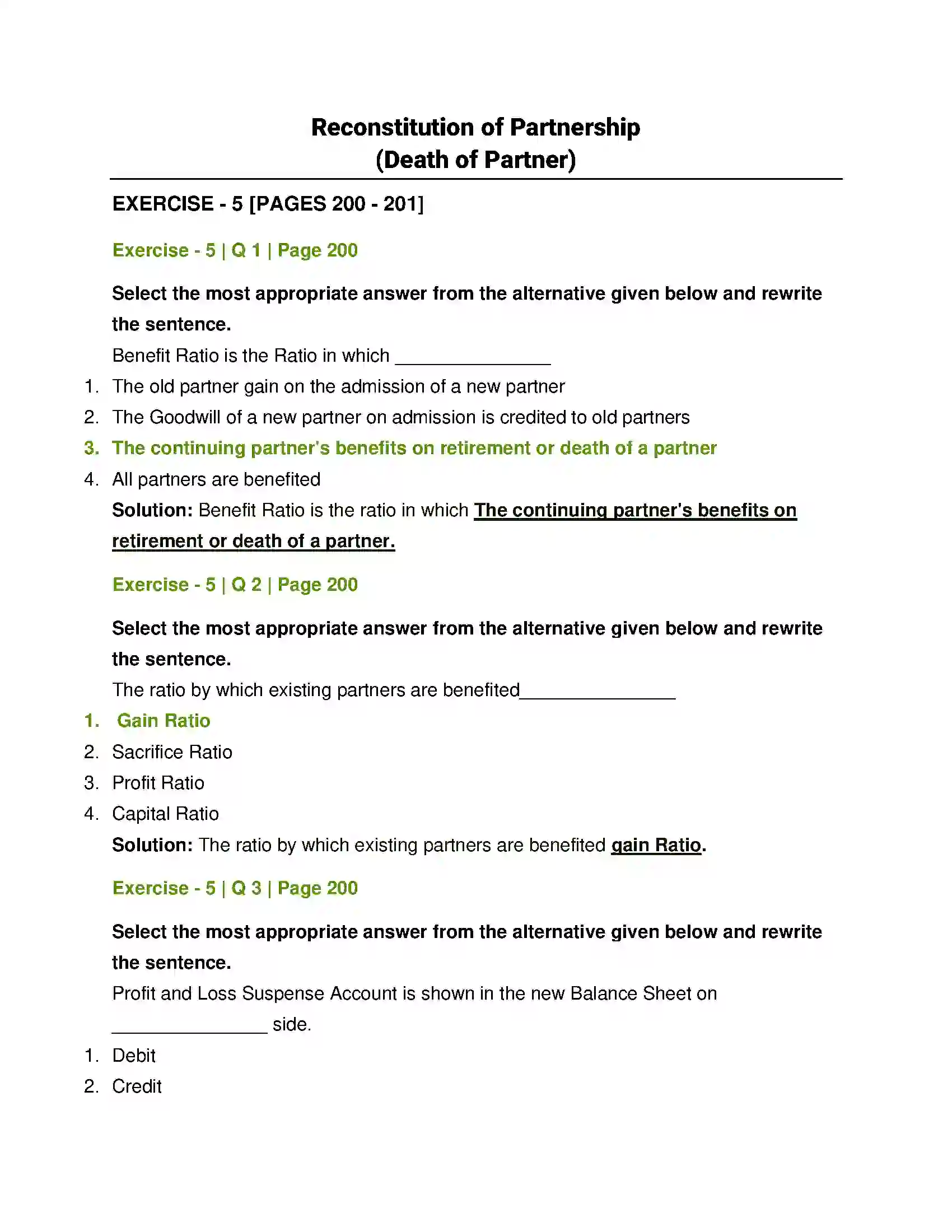 Maharashtra Board Class 12th Book Keeping & Accountancy Reconstitution of Partnership (Death of Partner) Solution 1