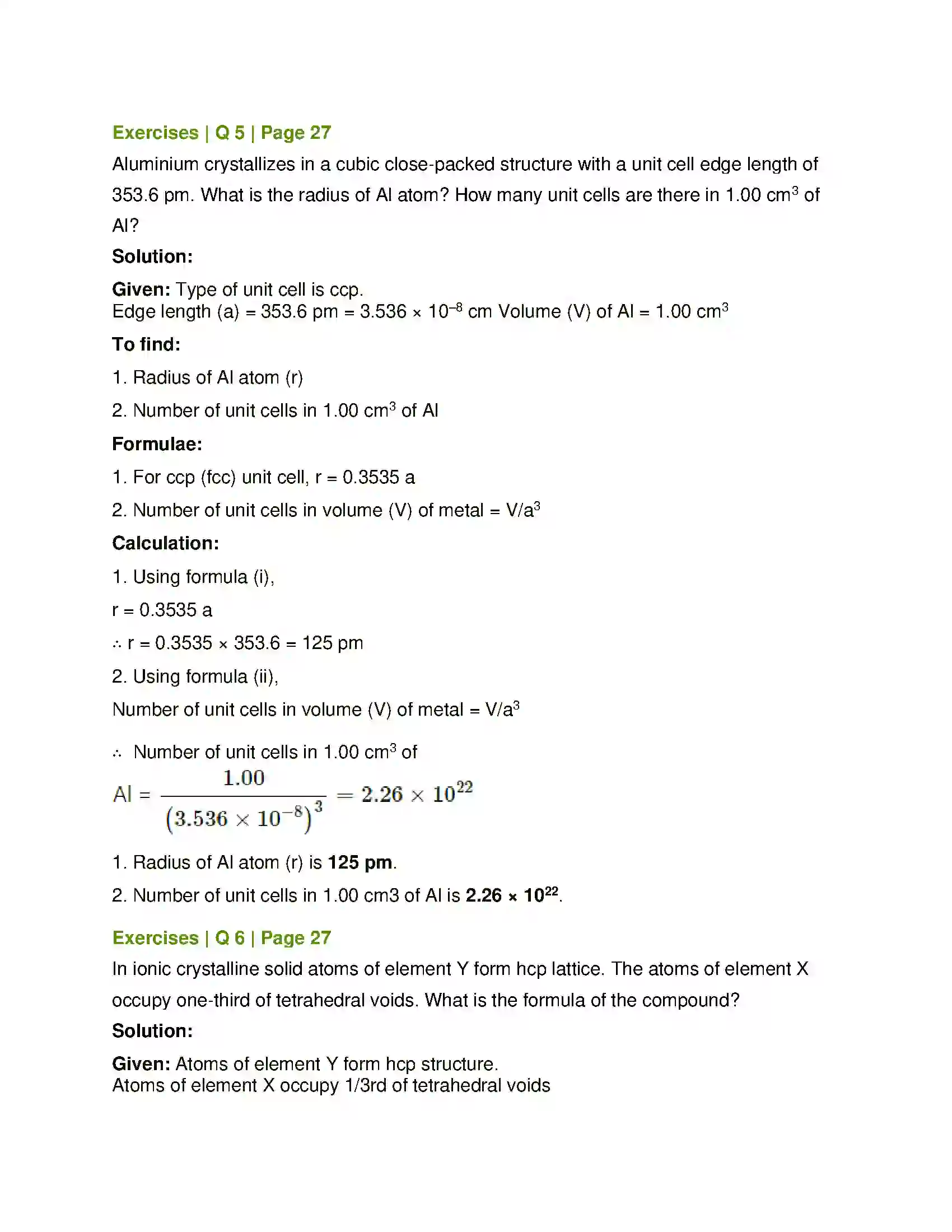 Maharashtra Board Class 12th Chemistry Solid State Solution 12