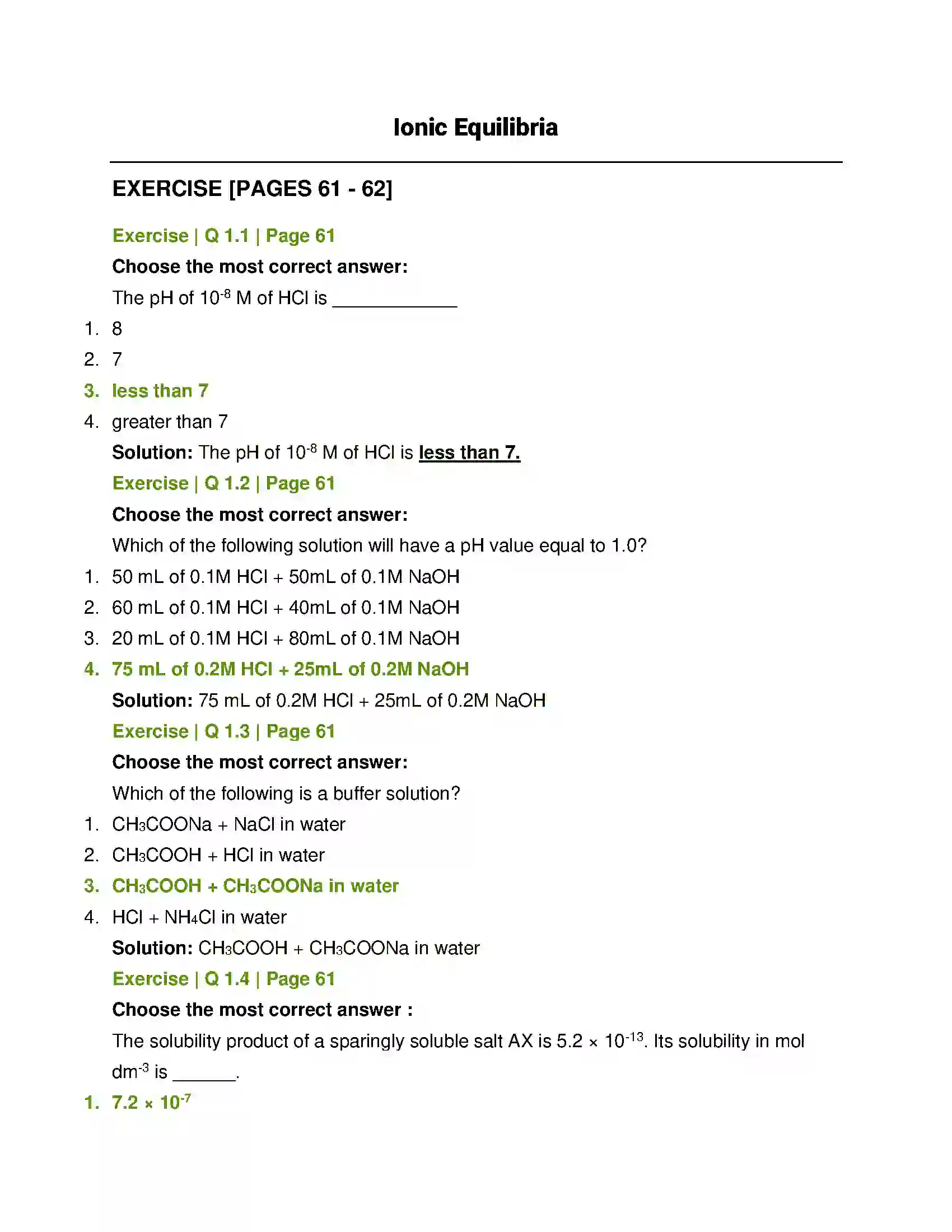 Maharashtra Board Class 12th Chemistry Ionic Equilibria Solution 1
