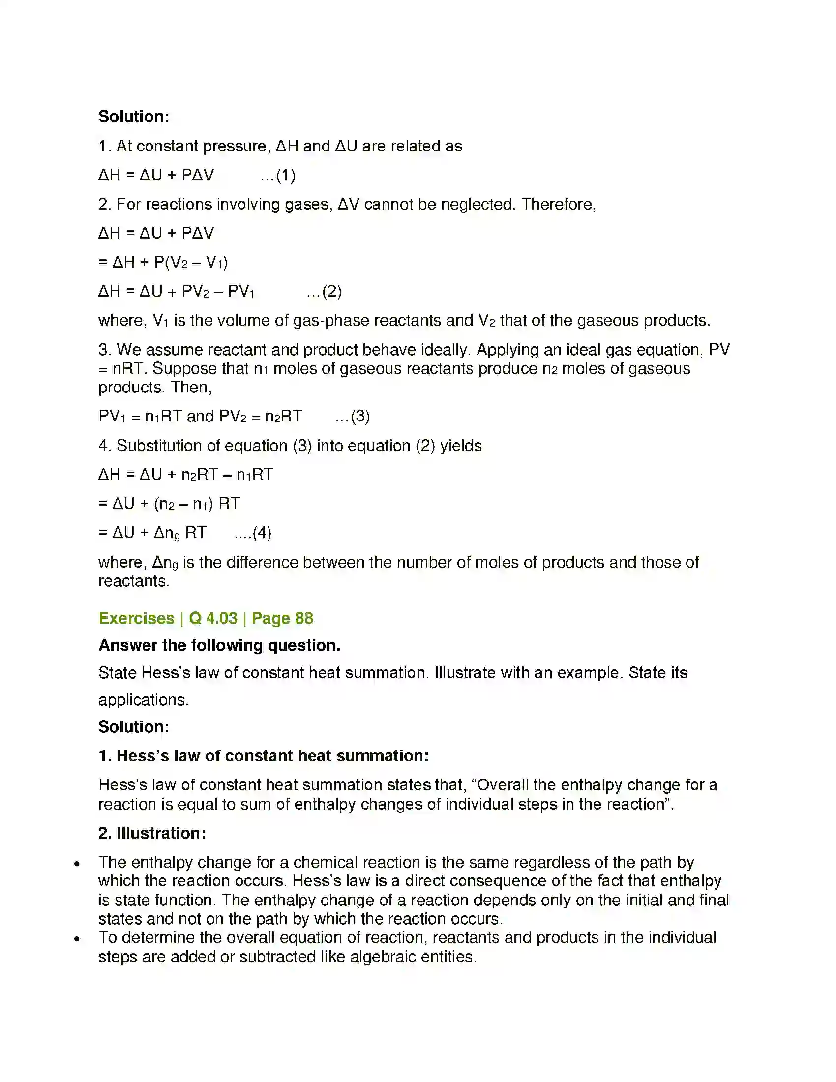 Maharashtra Board Class 12th Chemistry Chemical Thermodynamics Solution 14