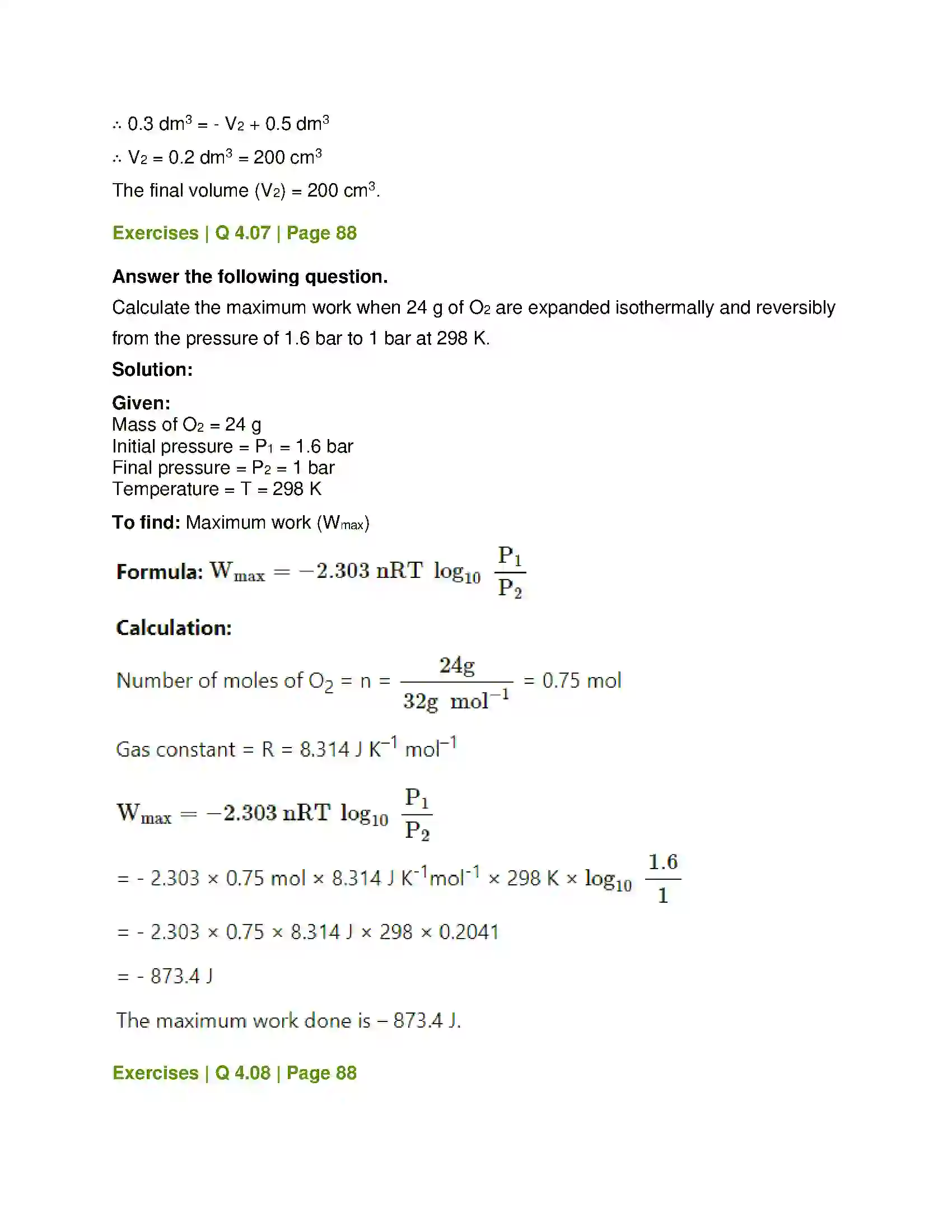 Maharashtra Board Class 12th Chemistry Chemical Thermodynamics Solution 18