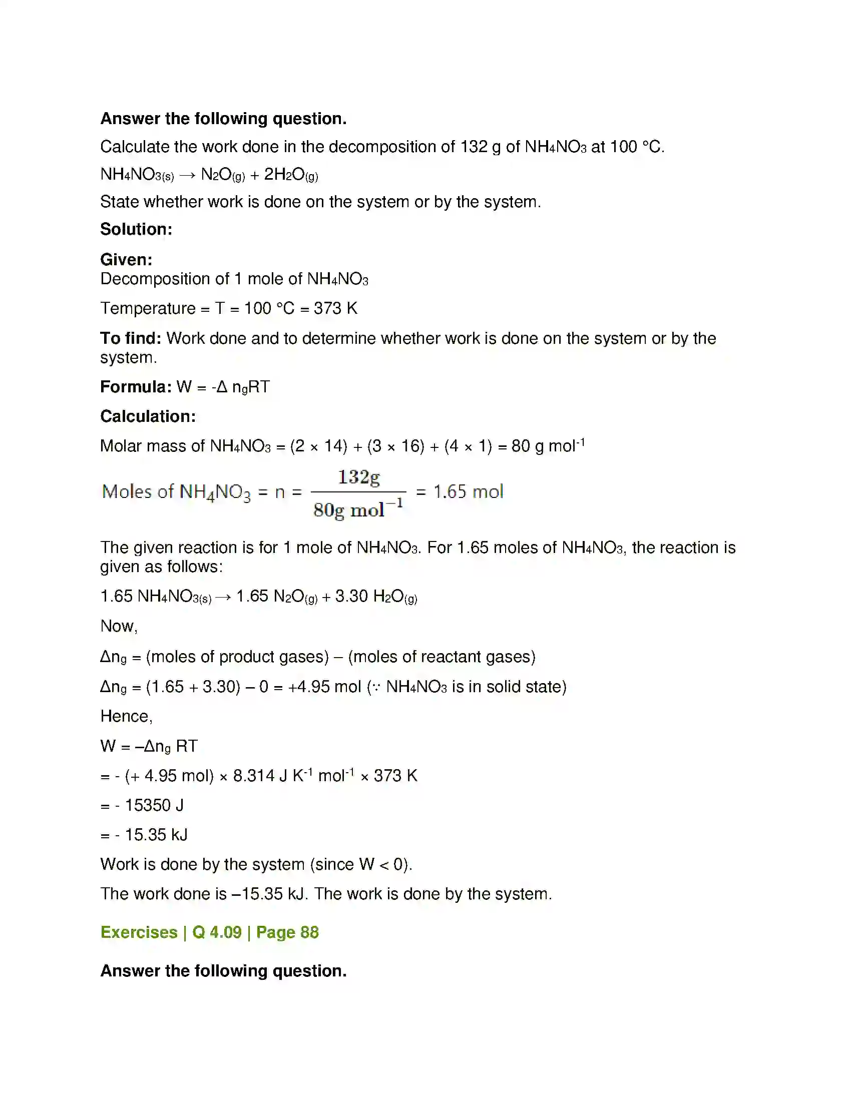 Maharashtra Board Class 12th Chemistry Chemical Thermodynamics Solution 19