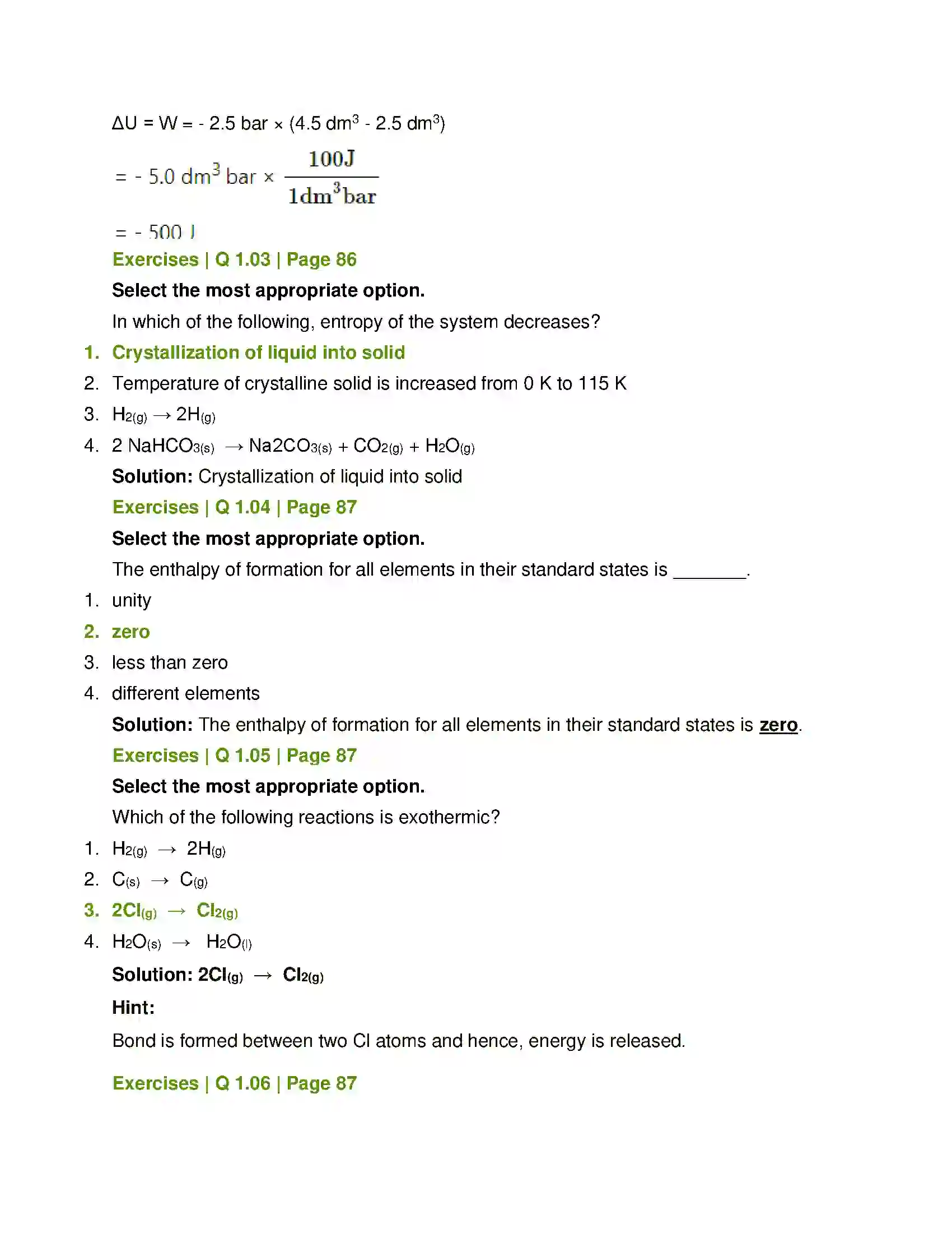 Maharashtra Board Class 12th Chemistry Chemical Thermodynamics Solution 2