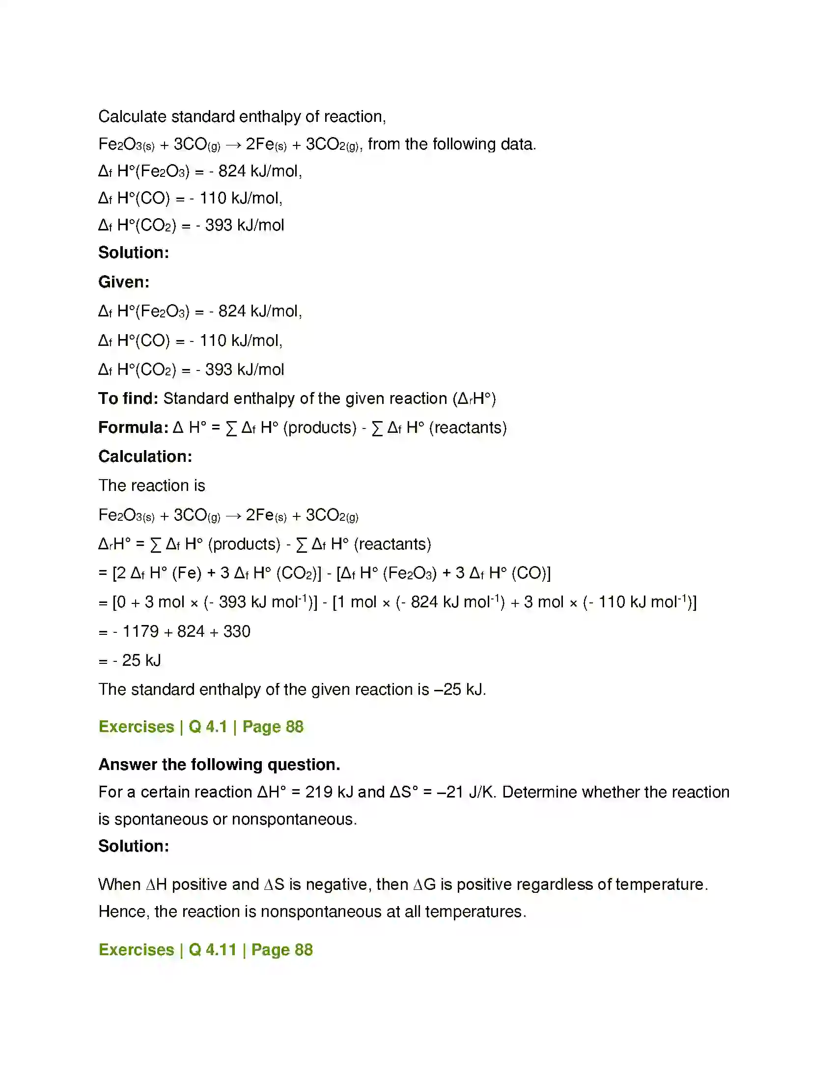 Maharashtra Board Class 12th Chemistry Chemical Thermodynamics Solution 20
