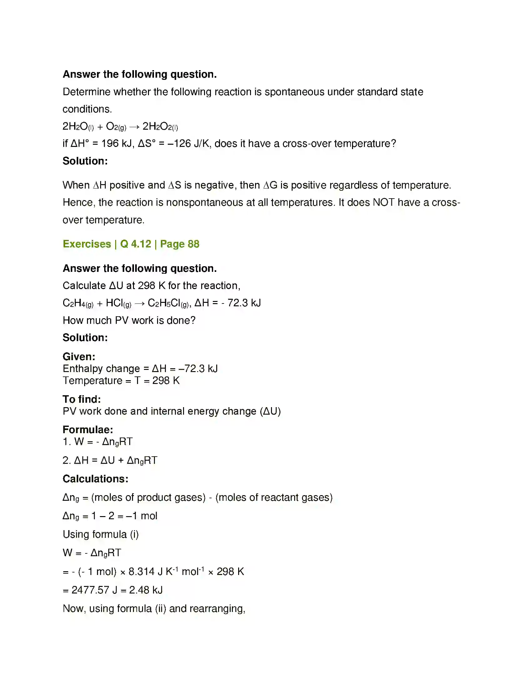 Maharashtra Board Class 12th Chemistry Chemical Thermodynamics Solution 21