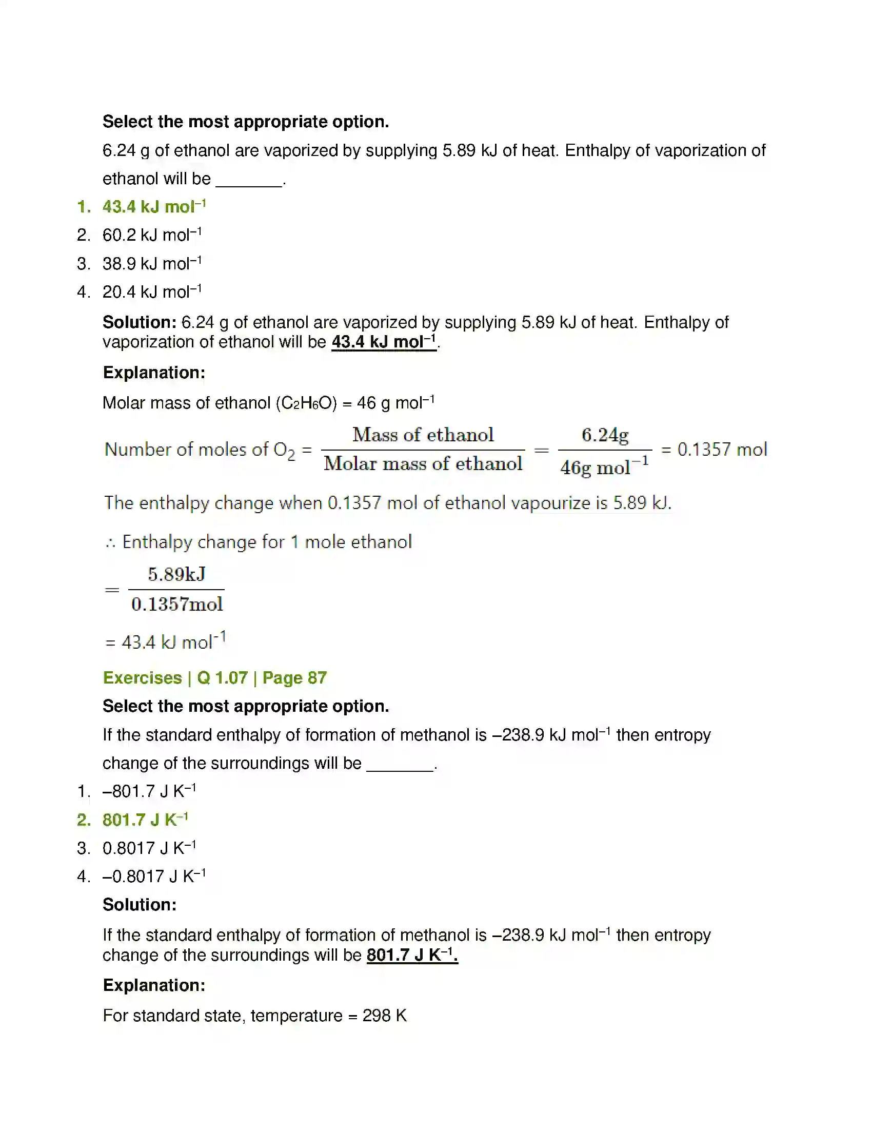 Maharashtra Board Class 12th Chemistry Chemical Thermodynamics Solution 3