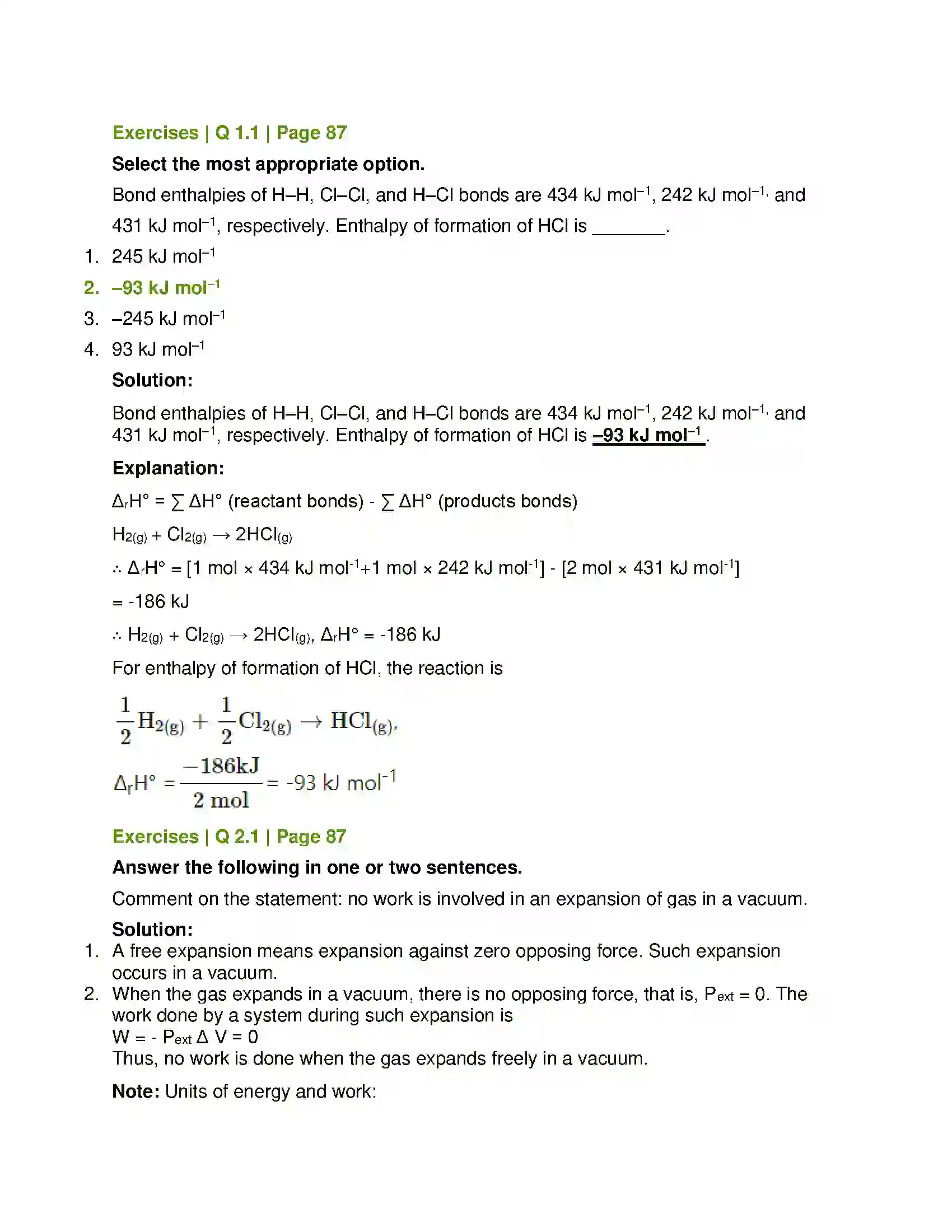 Maharashtra Board Class 12th Chemistry Chemical Thermodynamics Solution 5