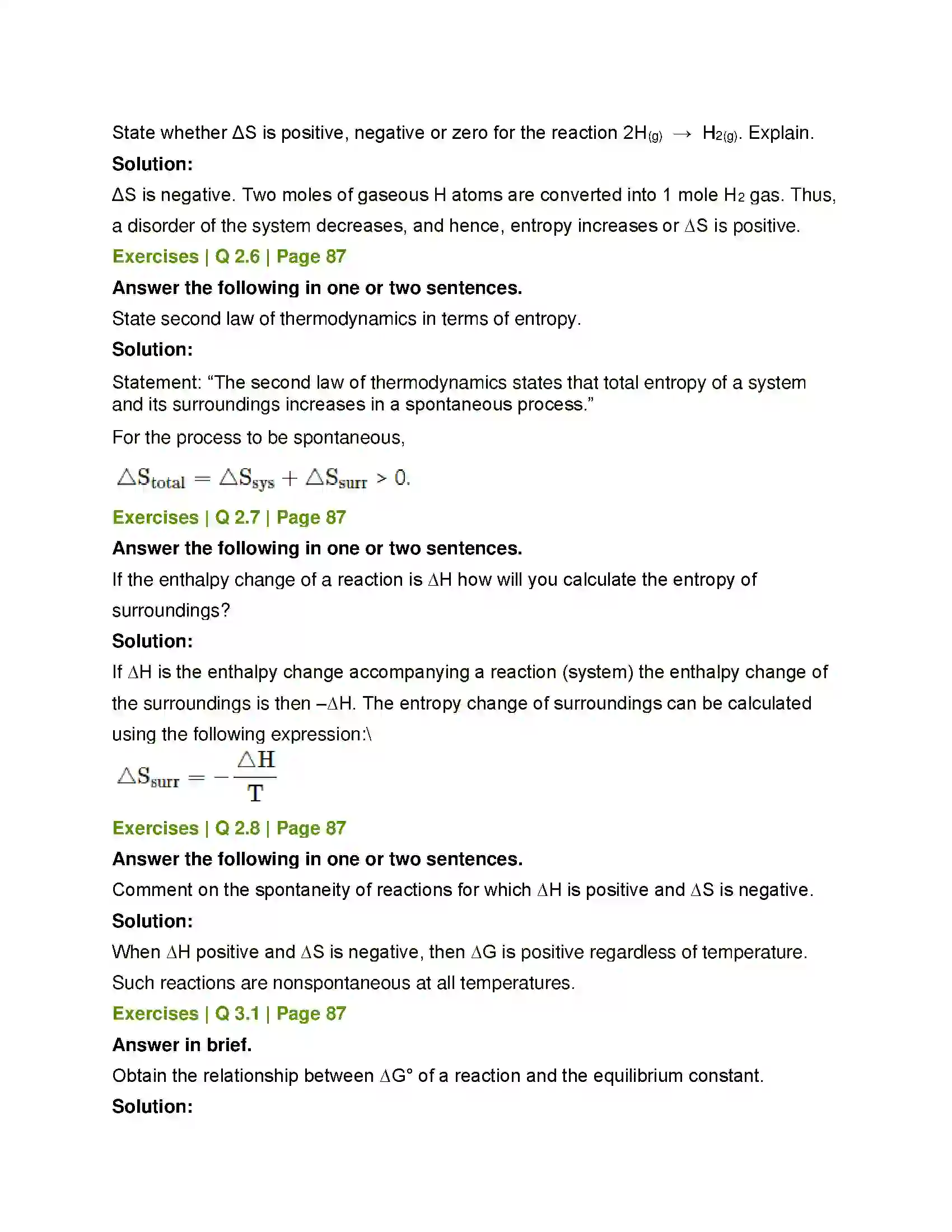 Maharashtra Board Class 12th Chemistry Chemical Thermodynamics Solution 7