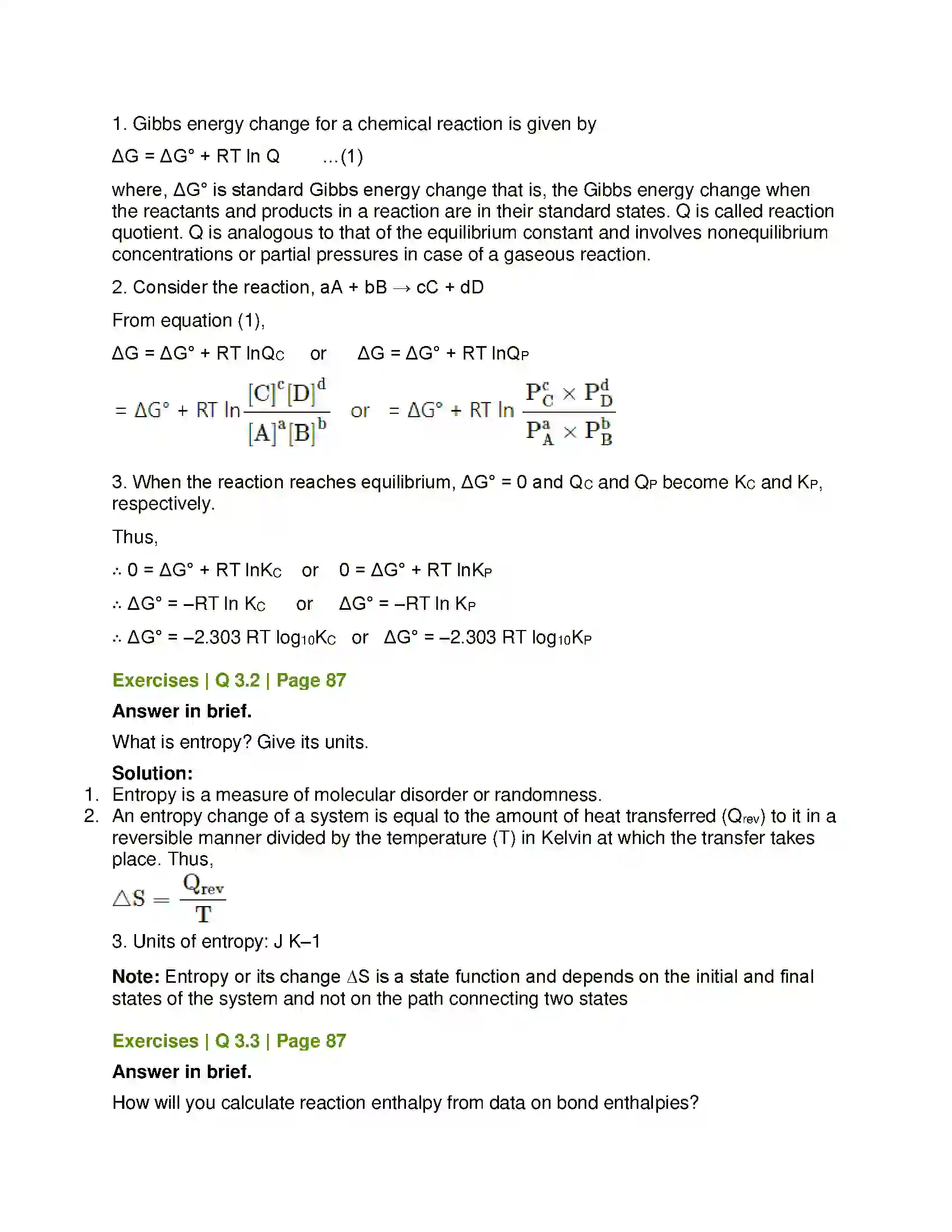 Maharashtra Board Class 12th Chemistry Chemical Thermodynamics Solution 8